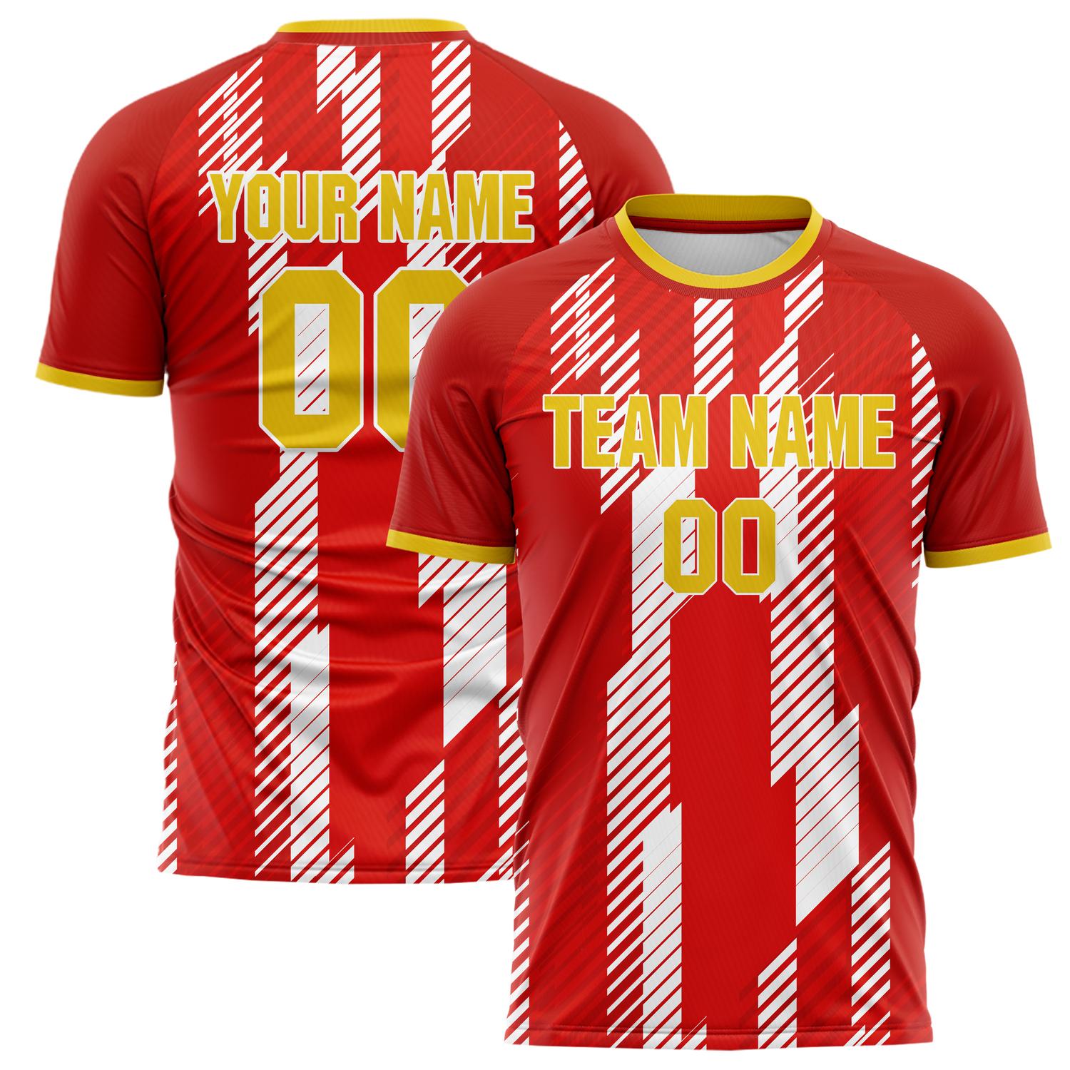 Custom Red White Pattern Soccer Jersey FT02240808JC050