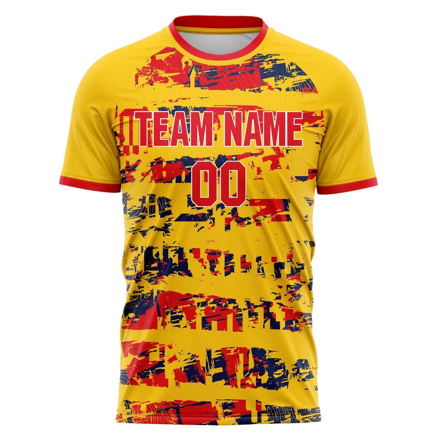 Custom Gold Red Pattern Soccer Jersey