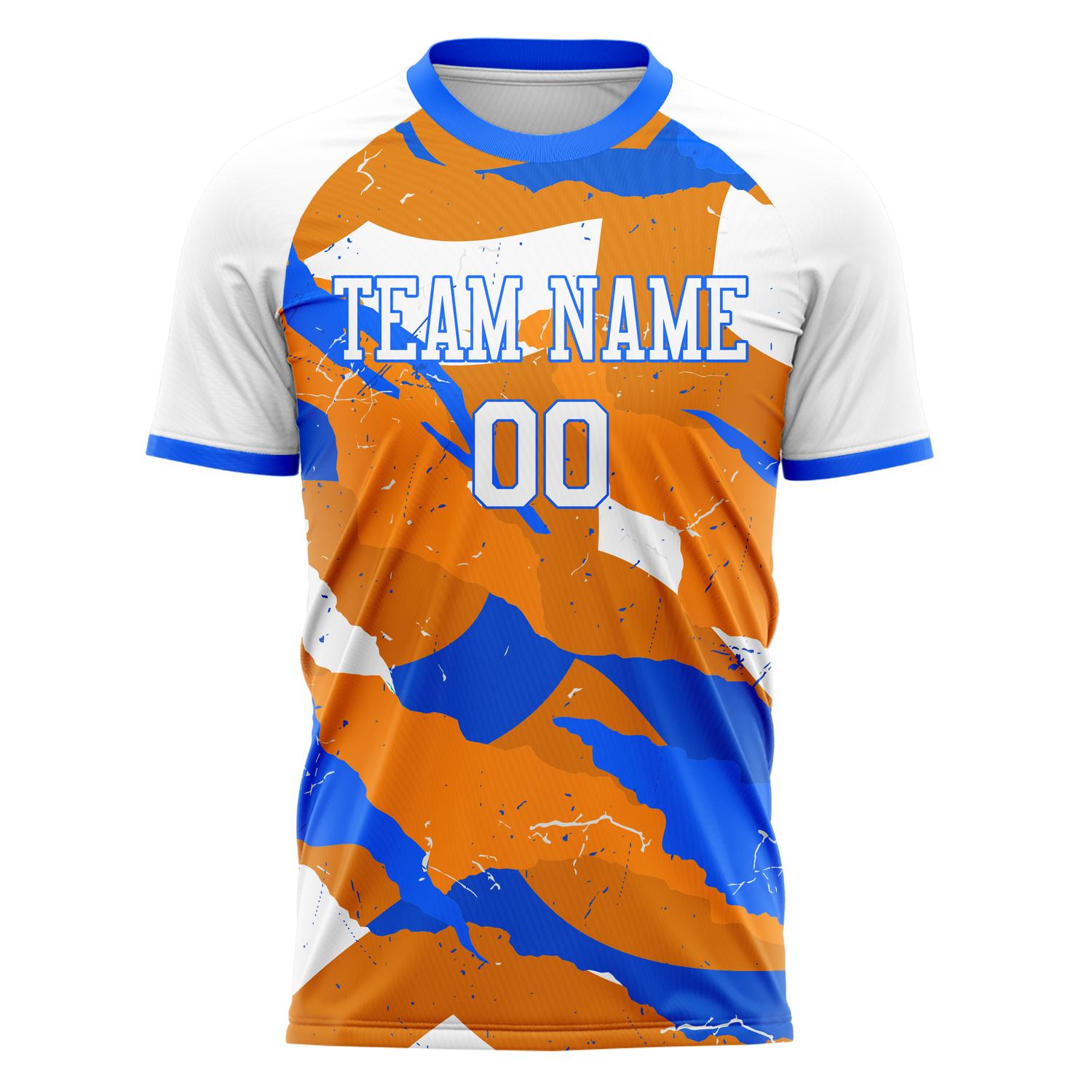 Custom Orange Blue Pattern Soccer Jersey
