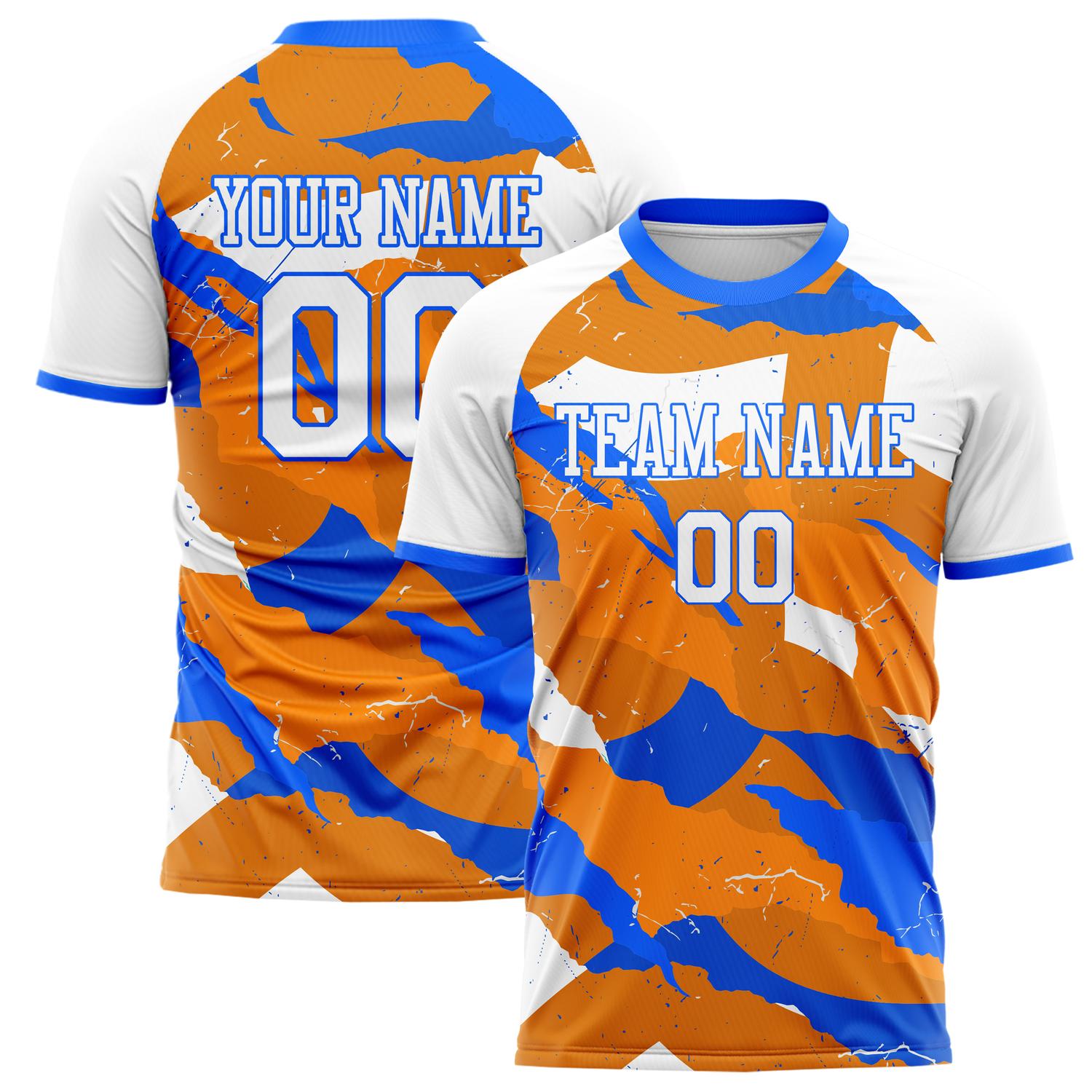 Custom Orange Blue Pattern Soccer Jersey FT02240808JC052