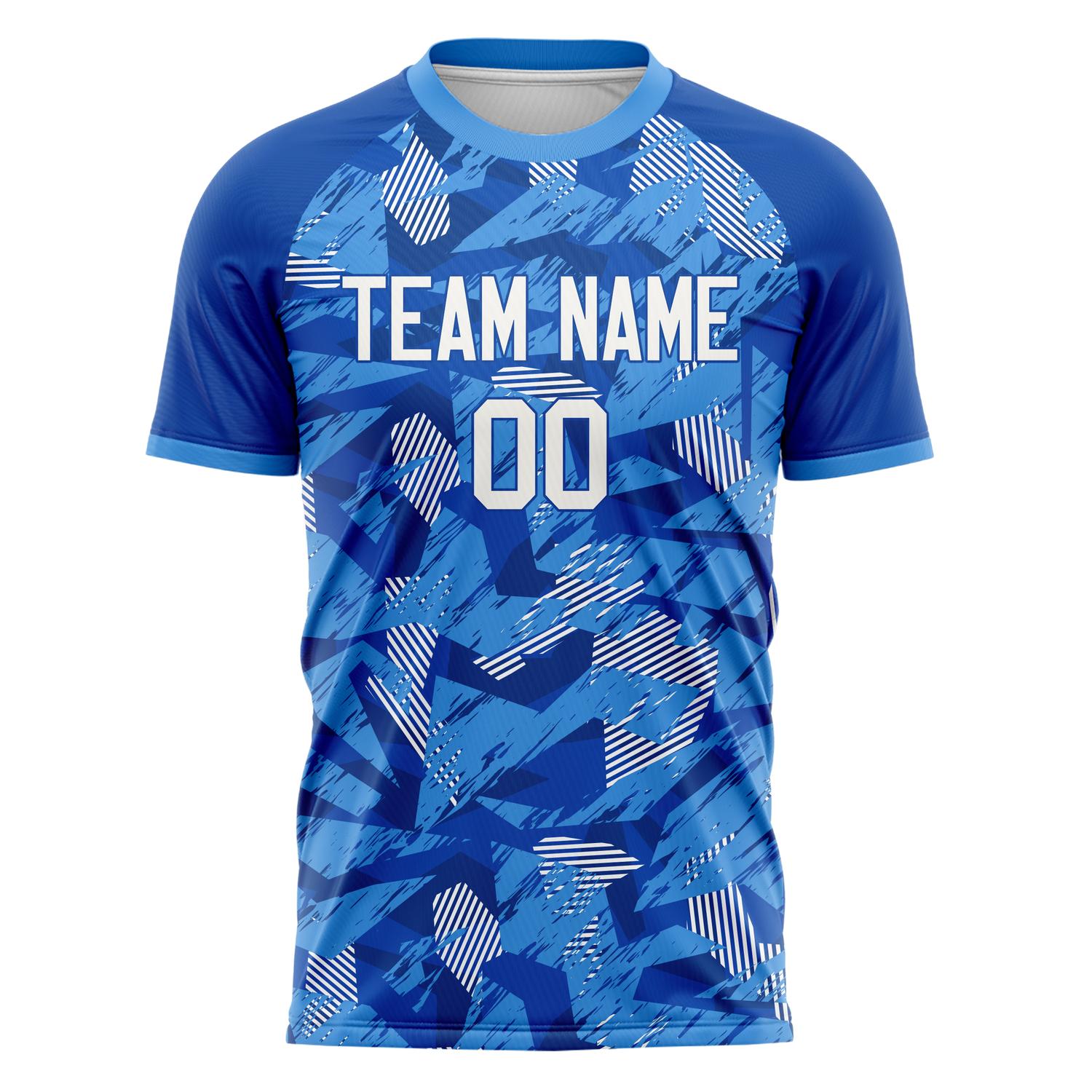 Custom Royal White Pattern Soccer Jersey