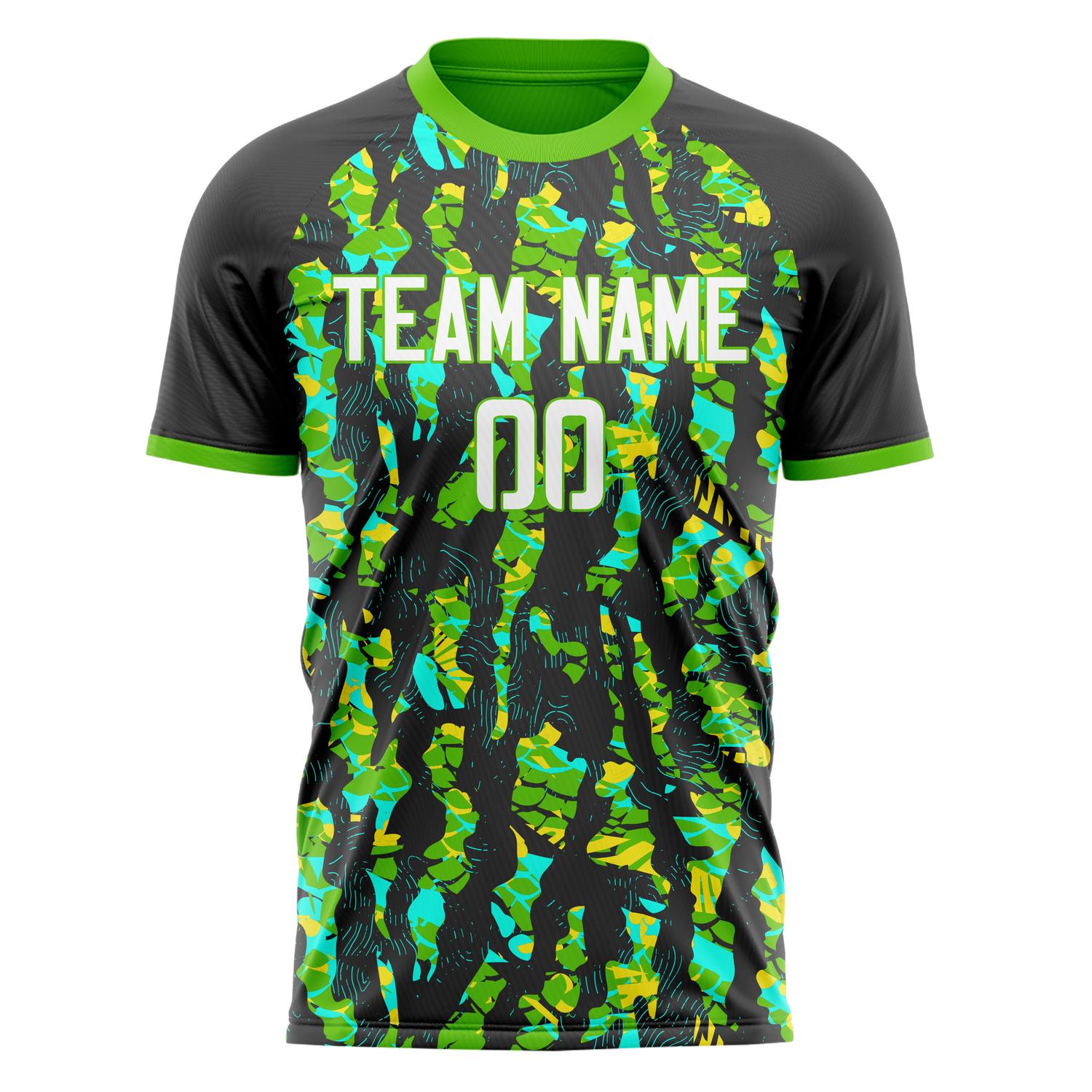 Custom Kelly Green Black Pattern Soccer Jersey