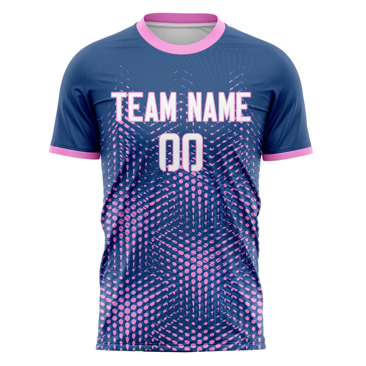 Custom Navy Pink Pattern Soccer Jersey