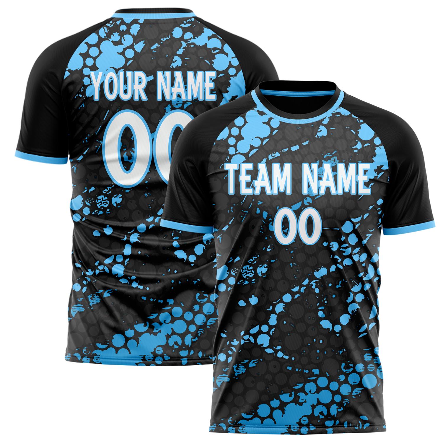 Custom Black Light Blue Pattern Soccer Jersey FT02240808JC056
