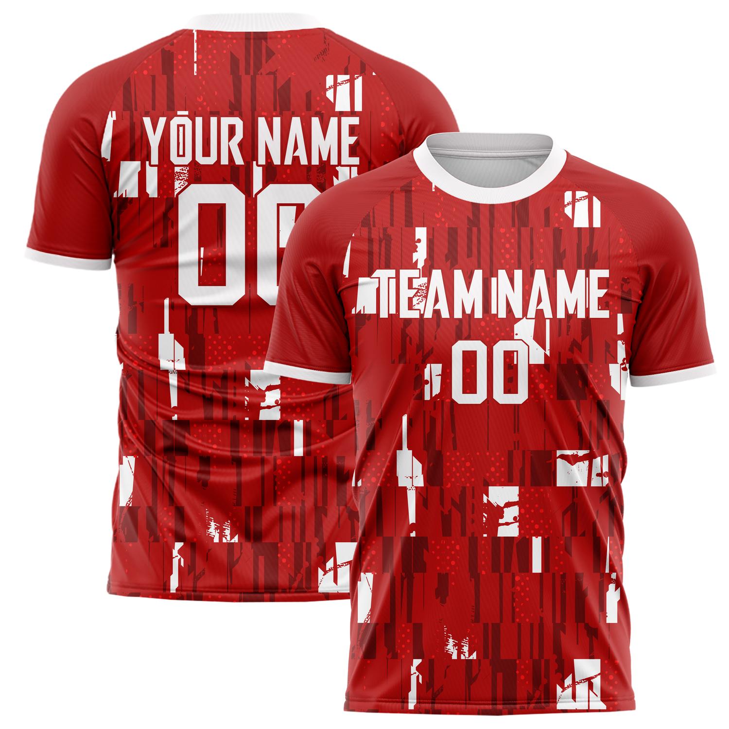 Custom Red White Pattern Soccer Jersey FT02240808JC057