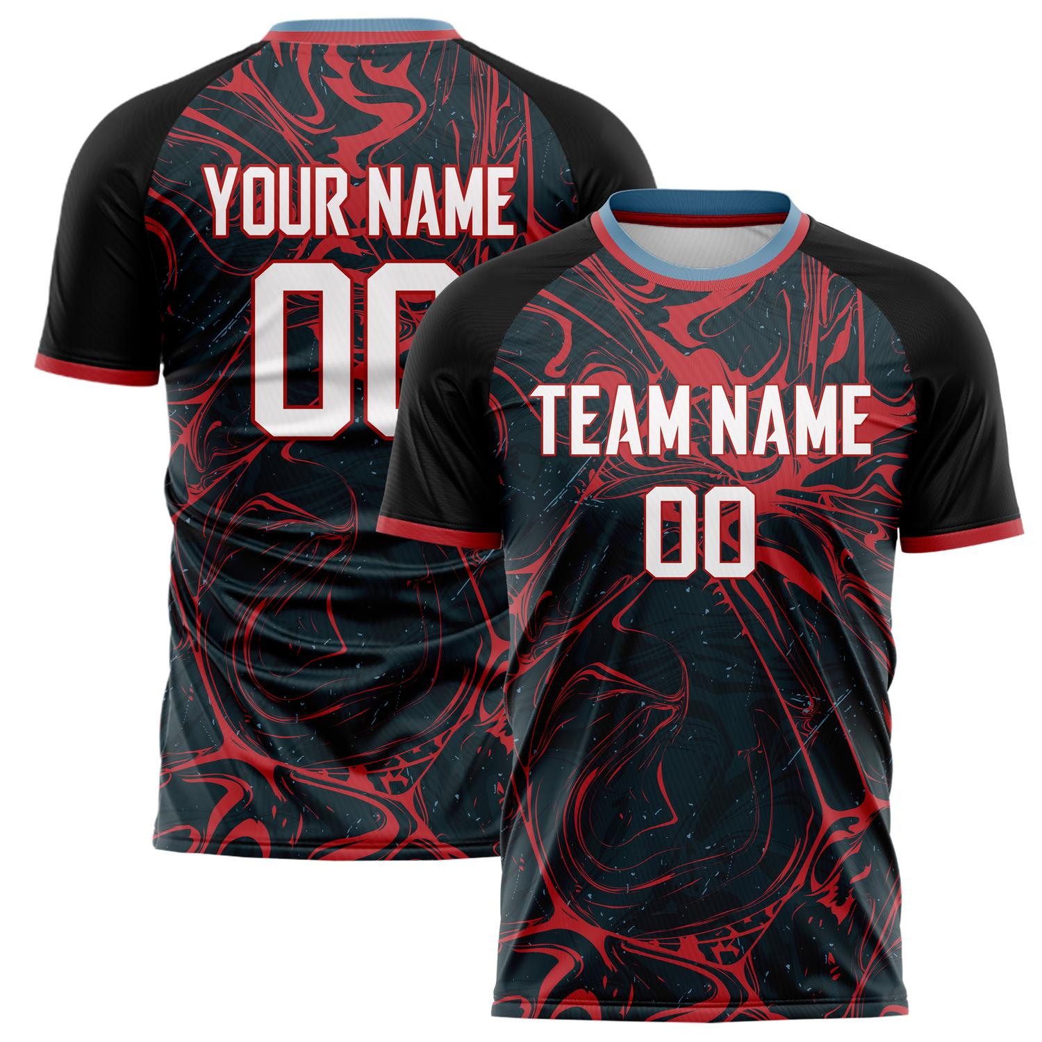 Custom Black Red Pattern Soccer Jersey FT02240808JC058