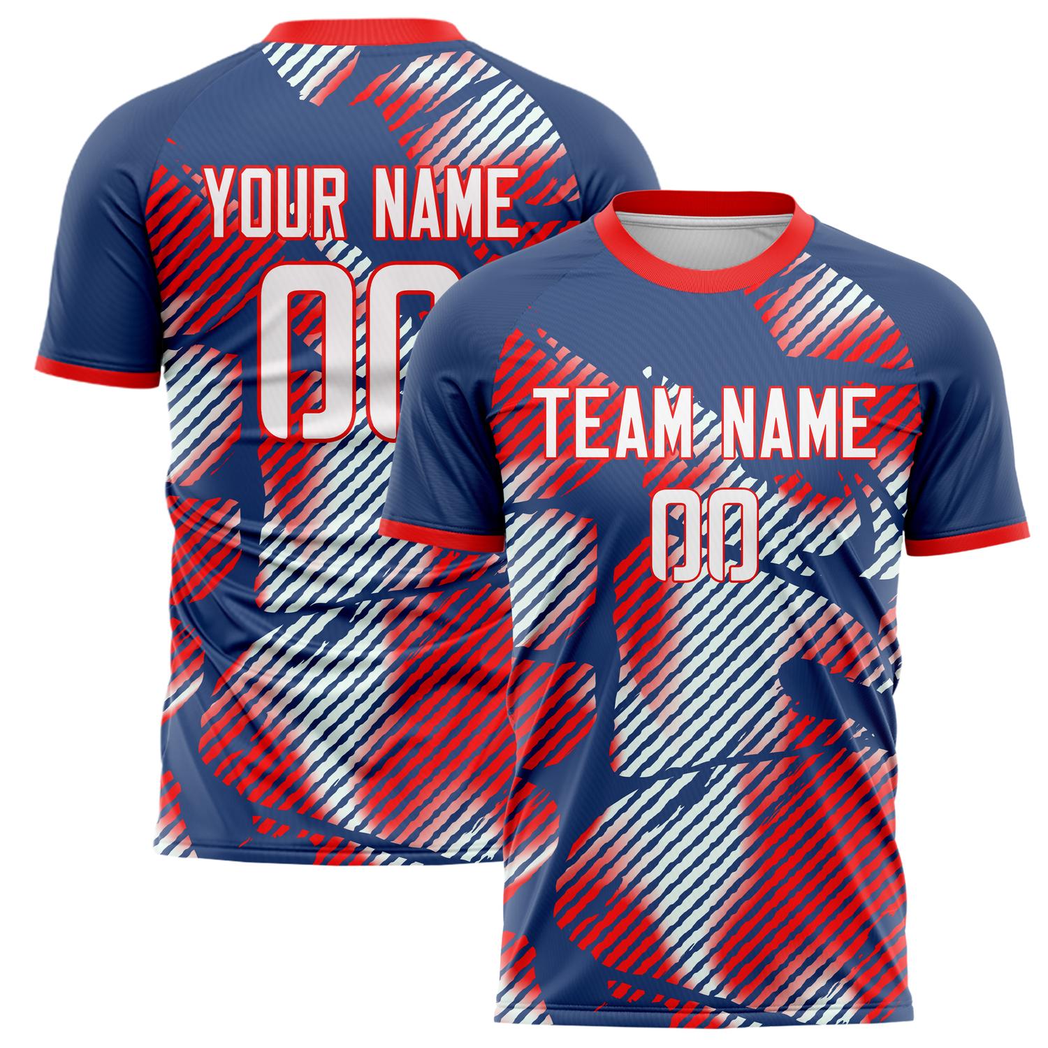 Custom Navy Red Pattern Soccer Jersey FT02240808JC059