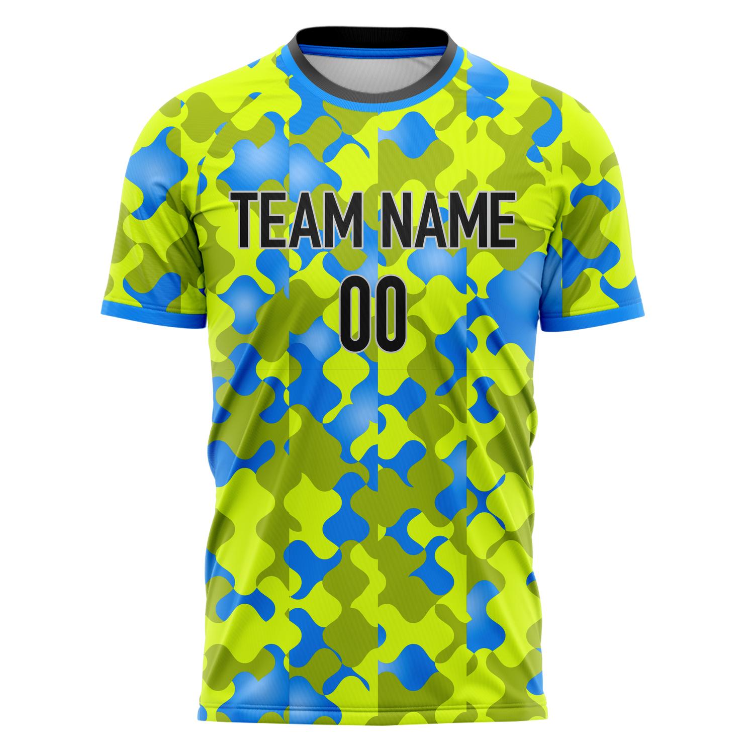 Custom Green Blue Pattern Soccer Jersey