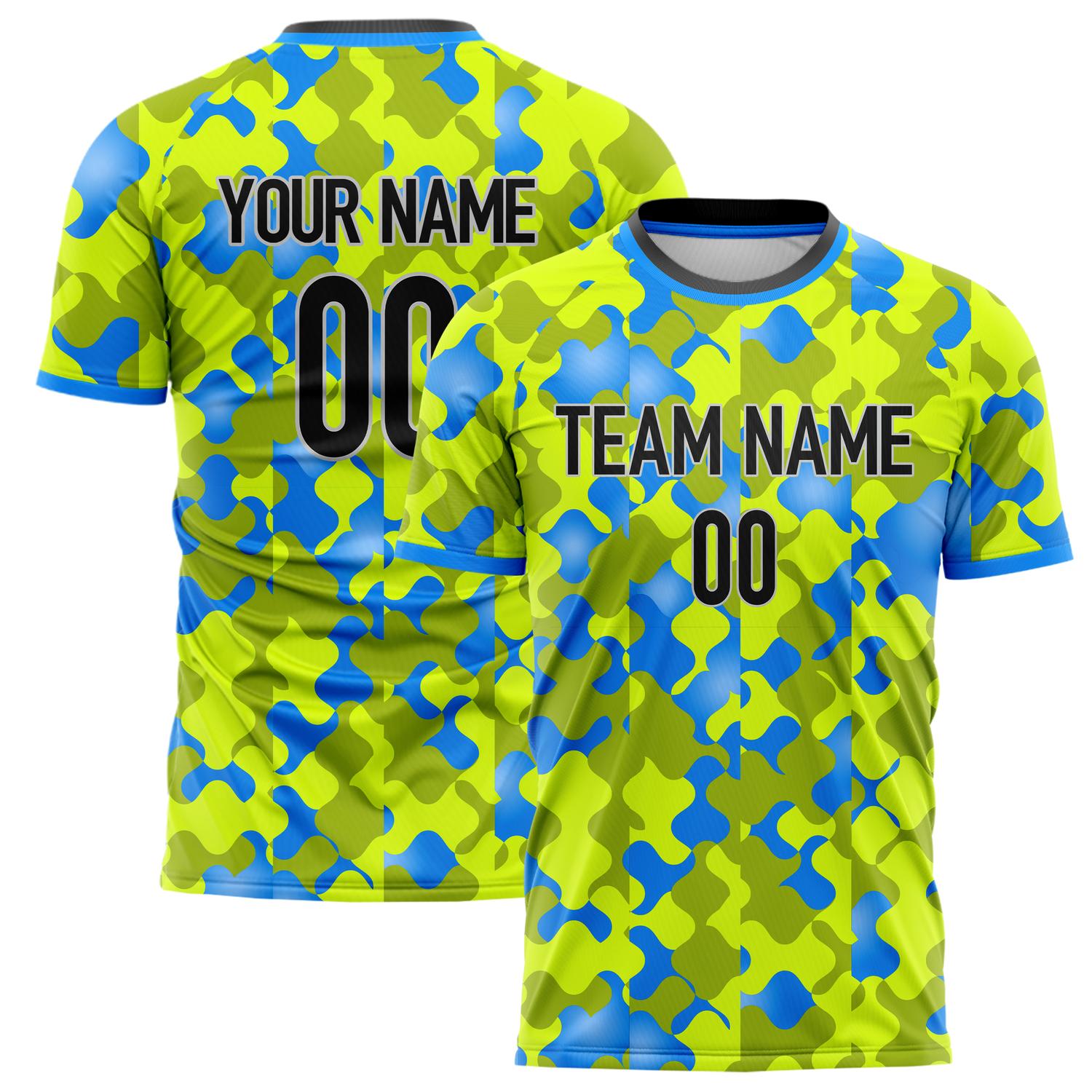 Custom Green Blue Pattern Soccer Jersey FT02240808JC060