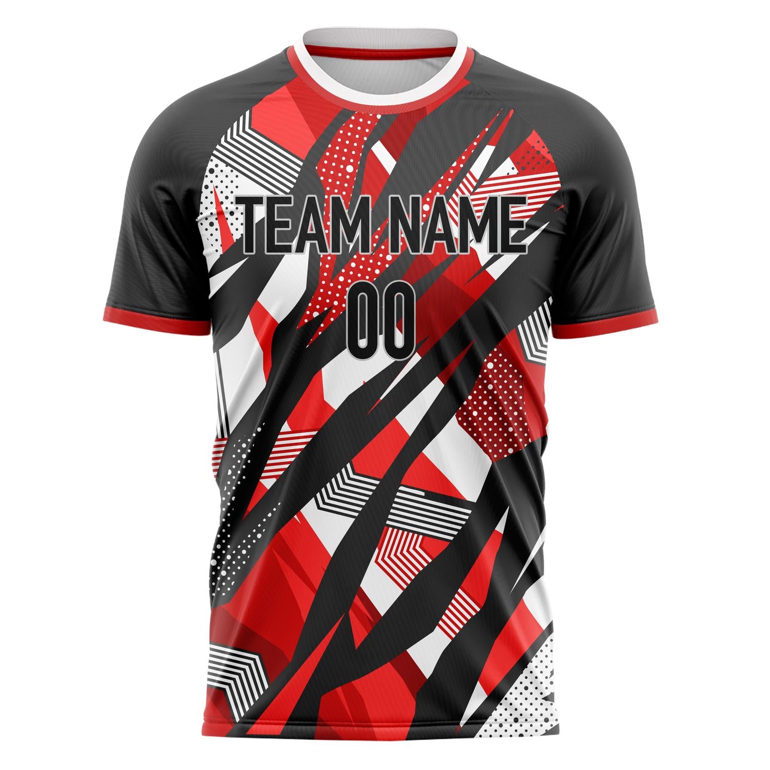 Custom Black Red Pattern Soccer Jersey