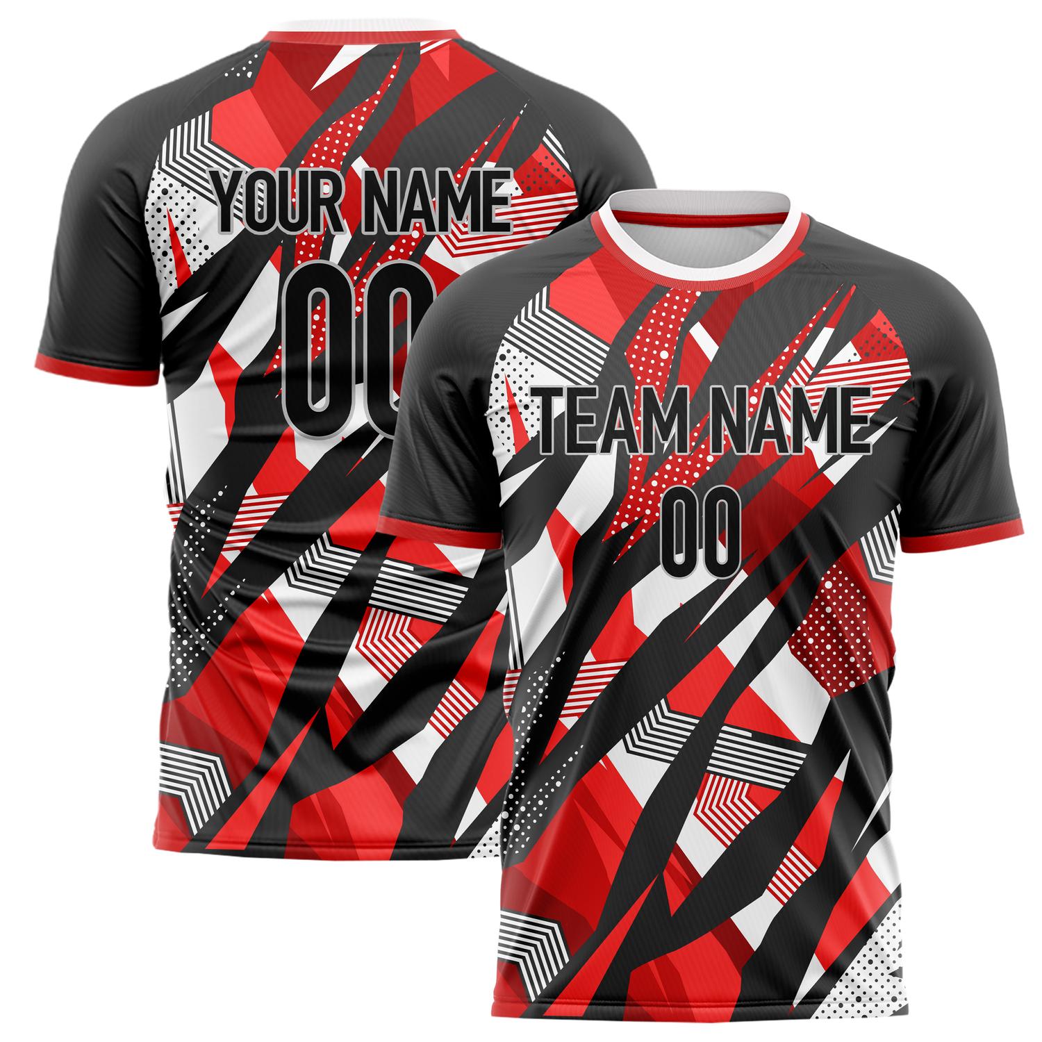 Custom Black Red Pattern Soccer Jersey FT02240808JC061