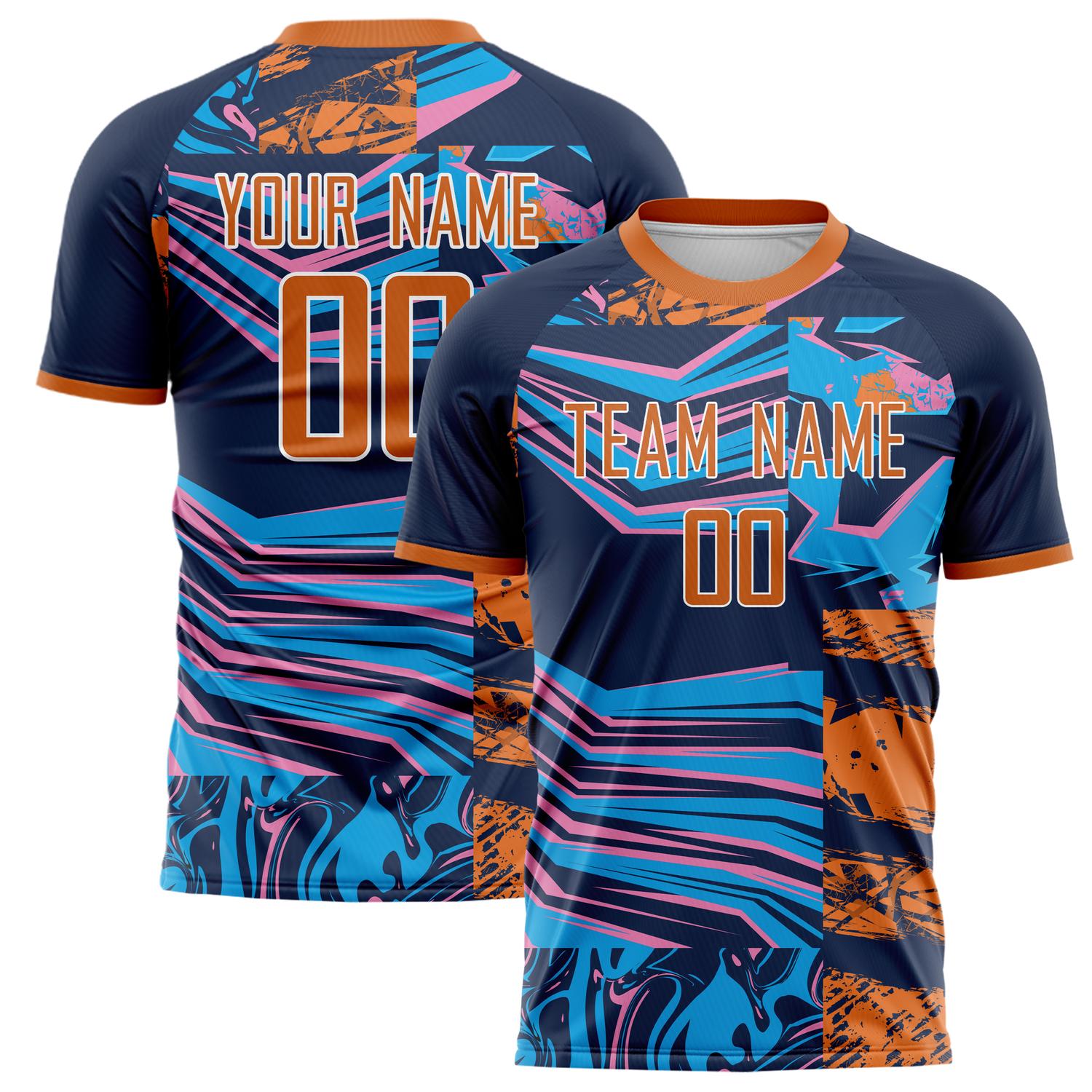 Custom Navy Orange Pattern Soccer Jersey FT02240808JC062