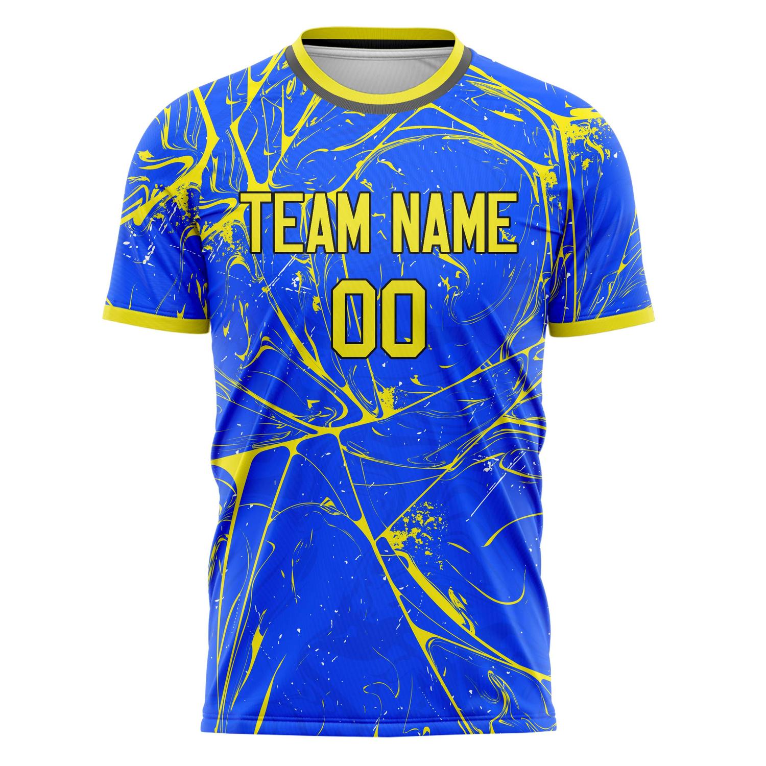 Custom Blue Neon Yellow Pattern Soccer Jersey