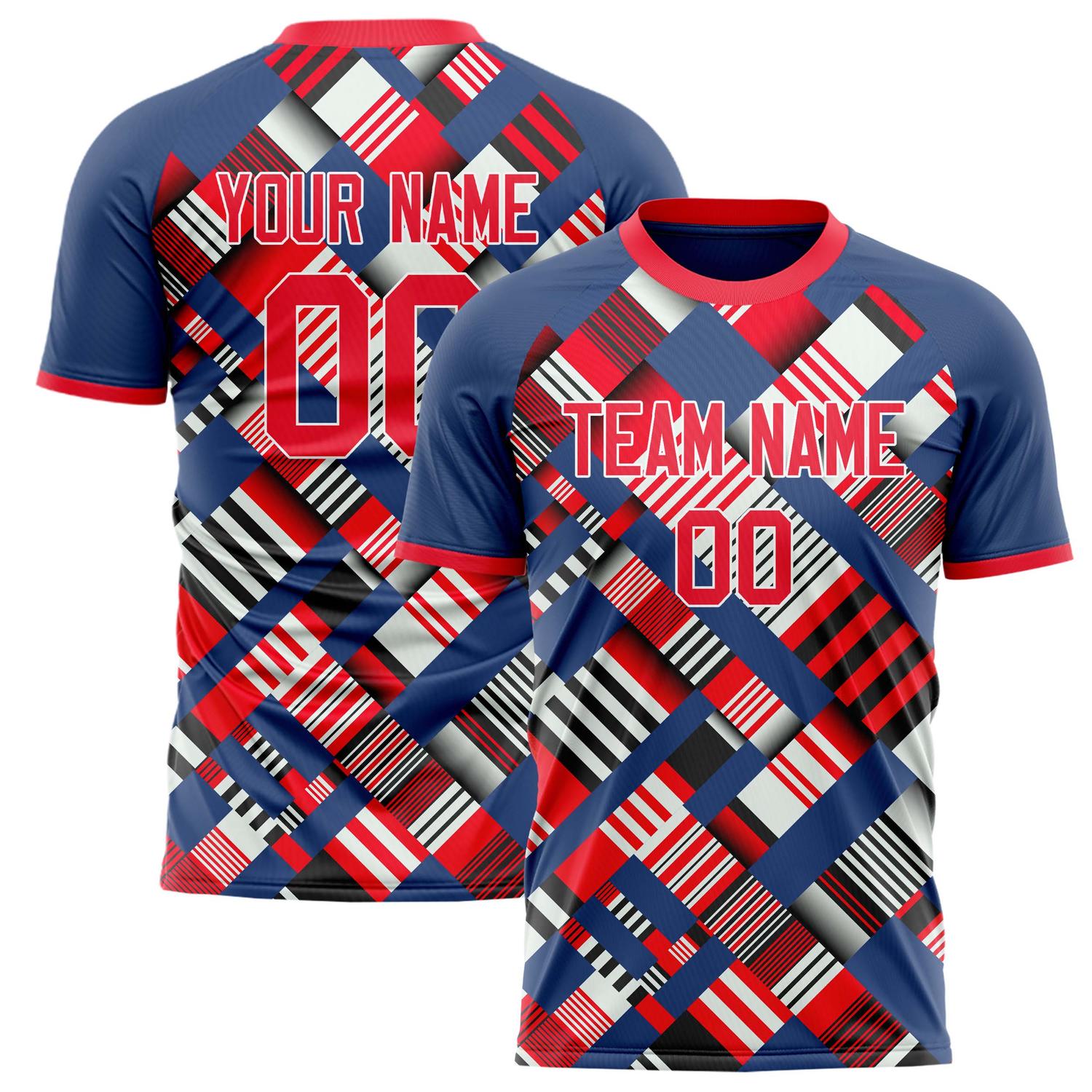 Custom Navy Red Pattern Soccer Jersey FT02240808JG066