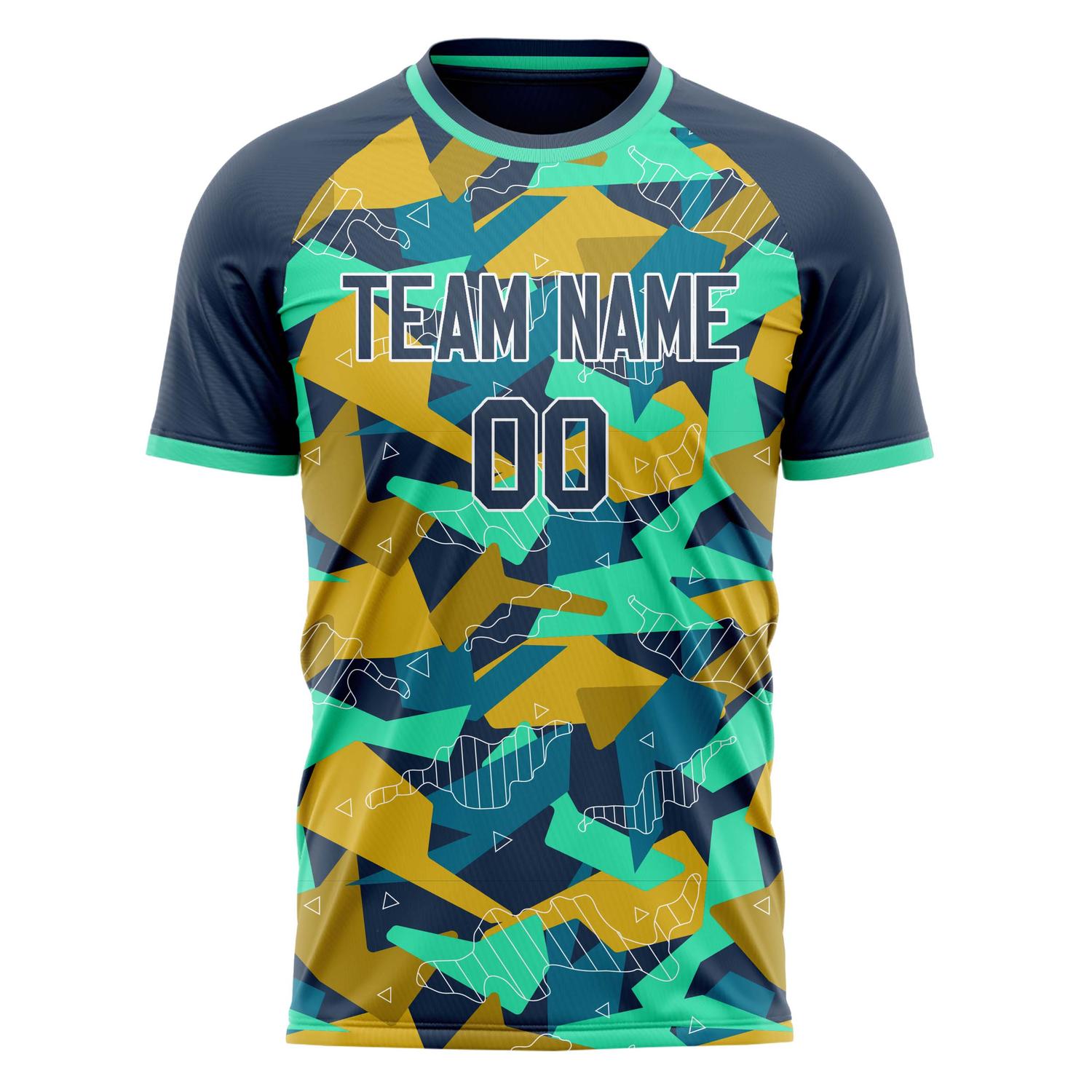 Custom Navy Teal Pattern Soccer Jersey