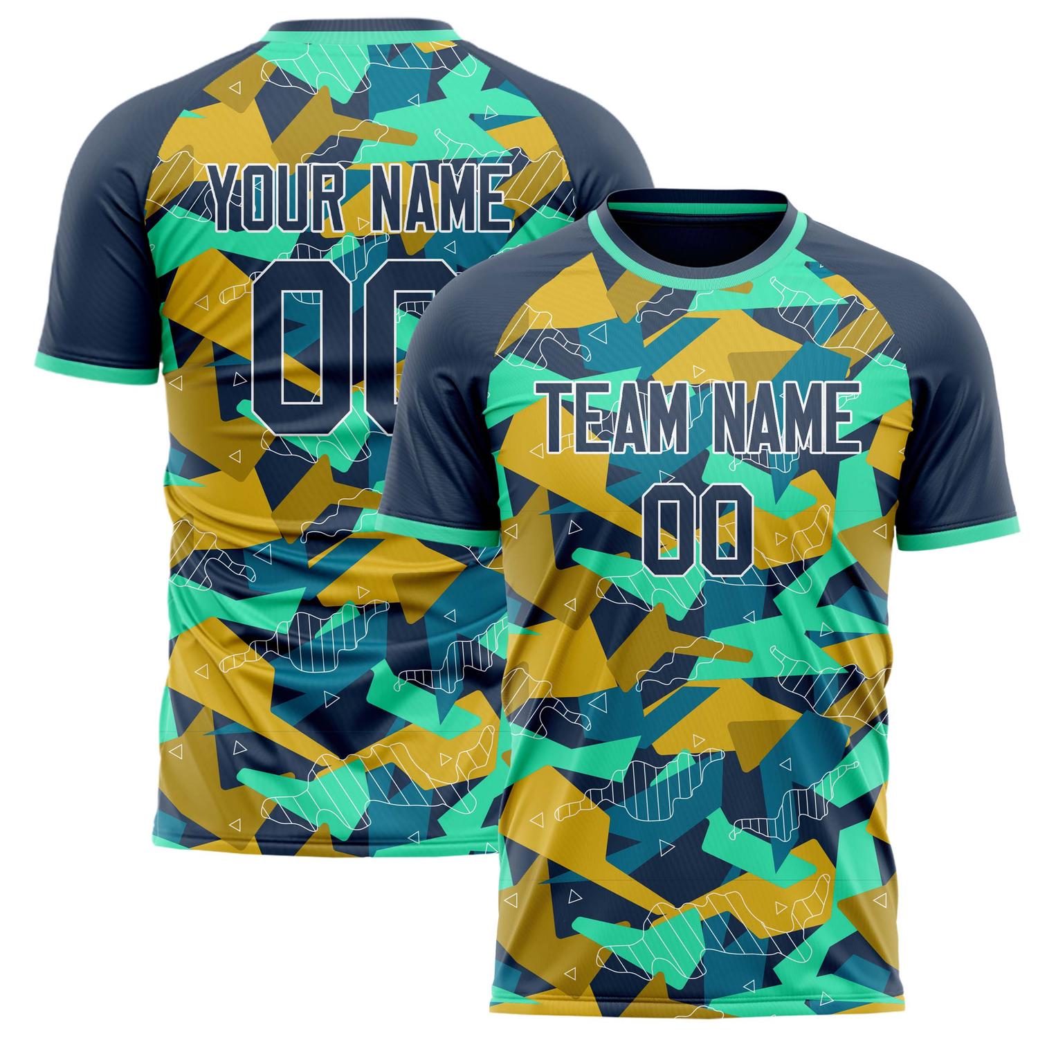 Custom Navy Teal Pattern Soccer Jersey FT02240808JG069
