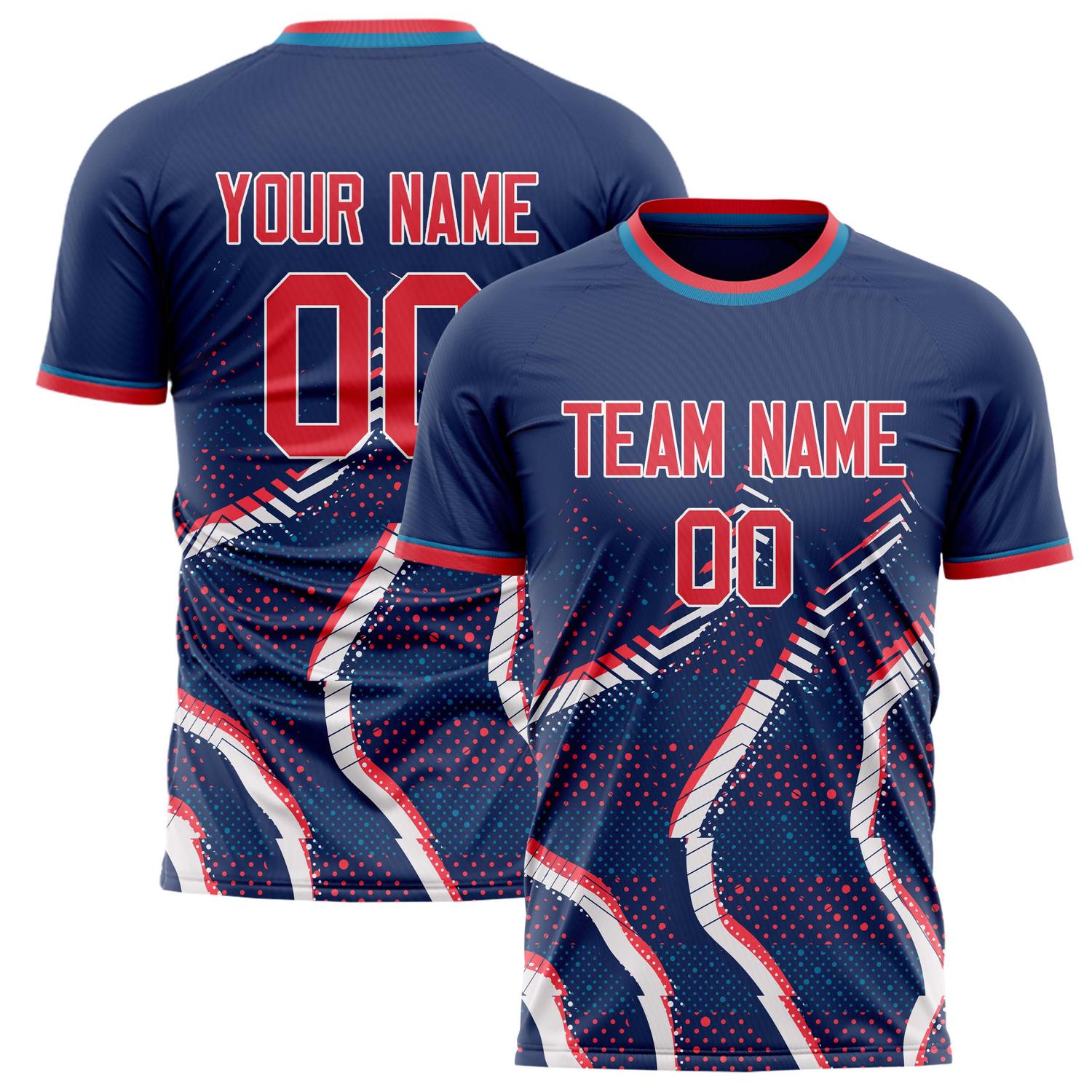 Custom Navy Red Pattern Soccer Jersey FT02240808JG070