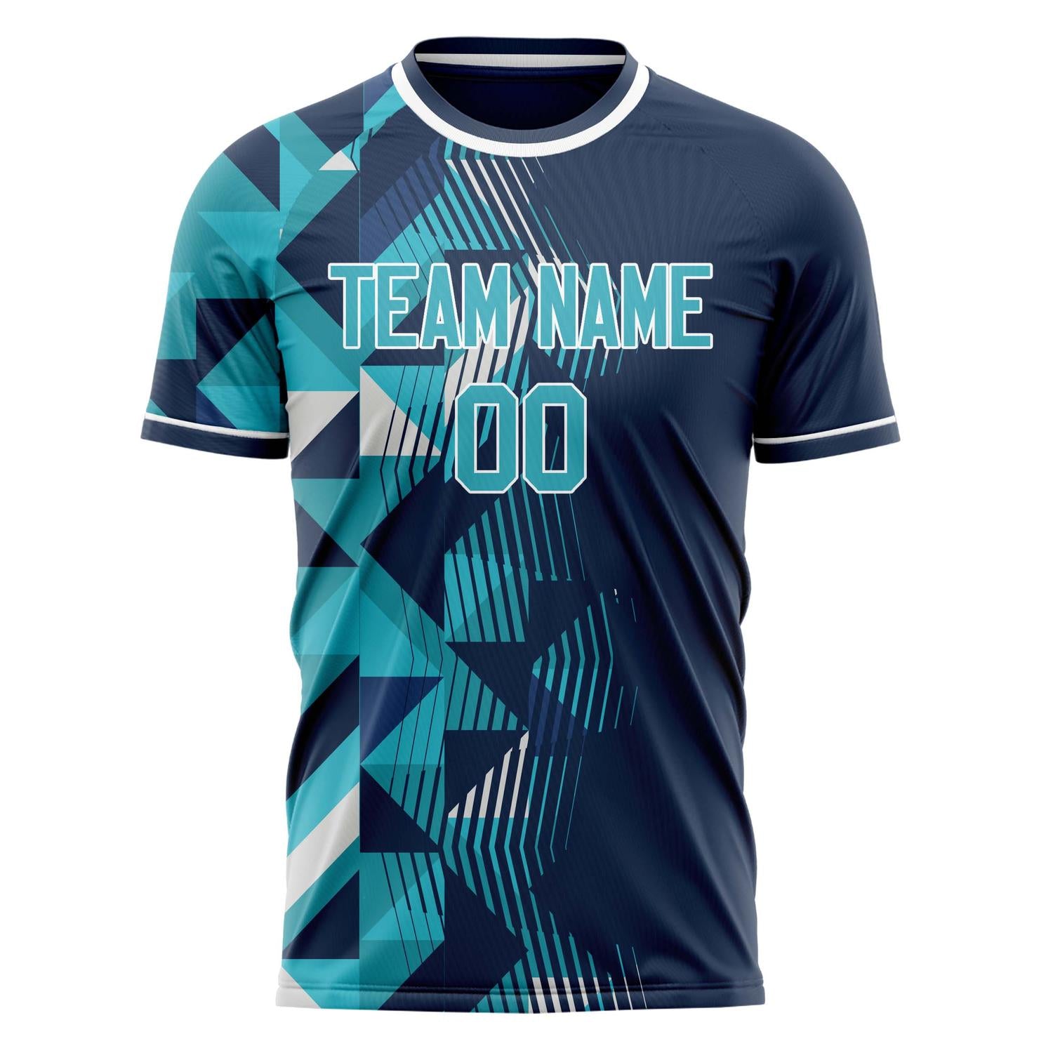 Custom Navy Teal Pattern Soccer Jersey