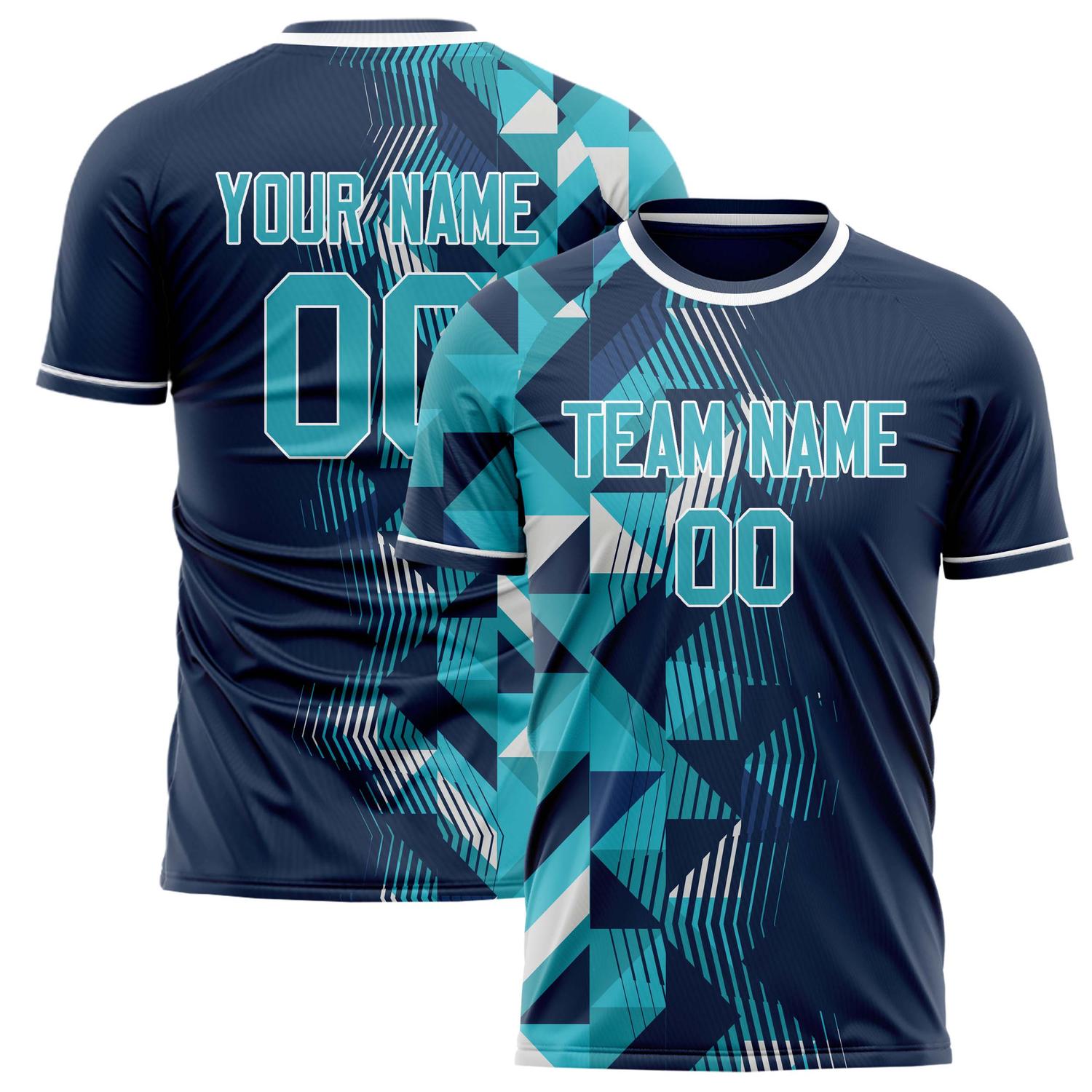 Custom Navy Teal Pattern Soccer Jersey FT02240808JG071