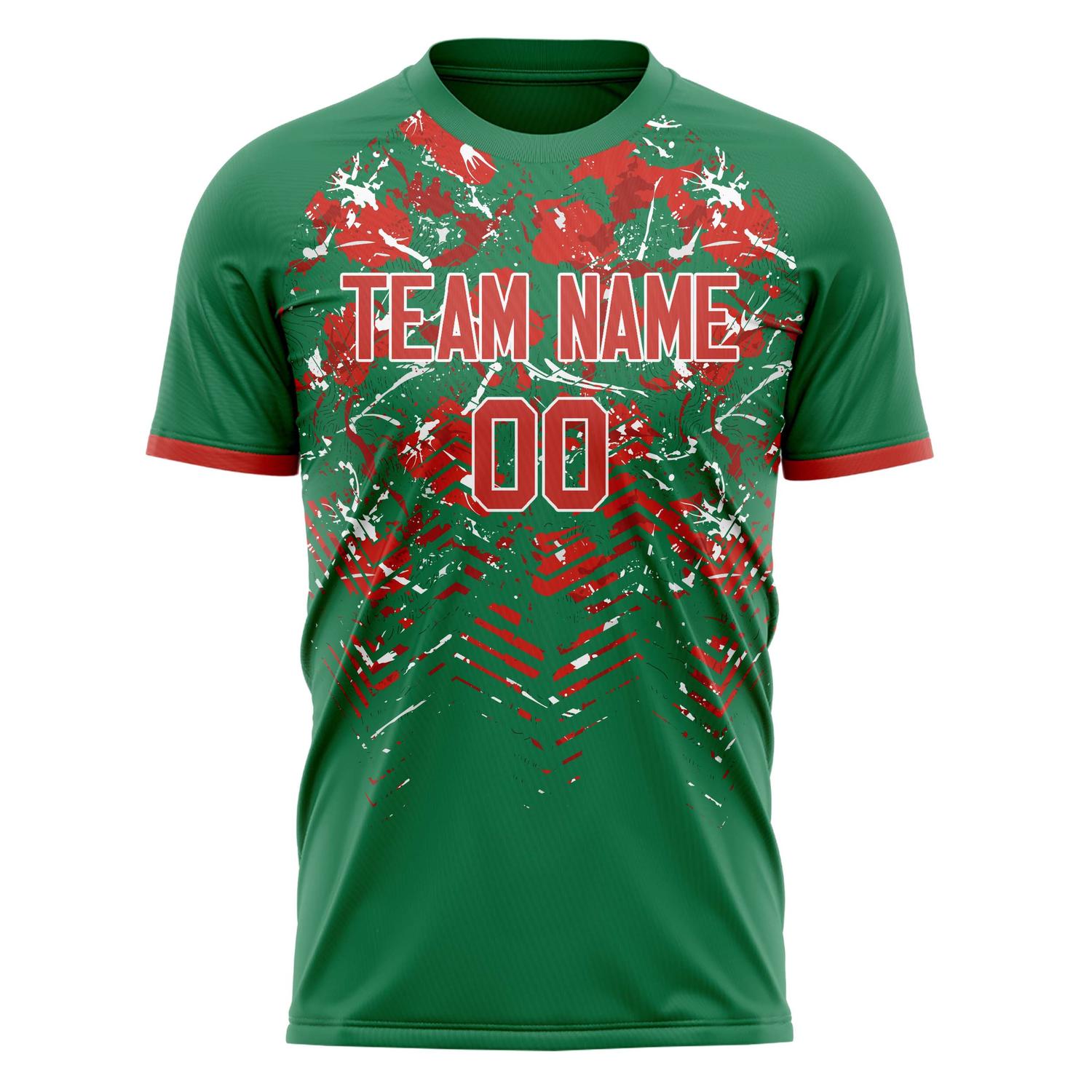 Custom Kelly Green Red Pattern Soccer Jersey