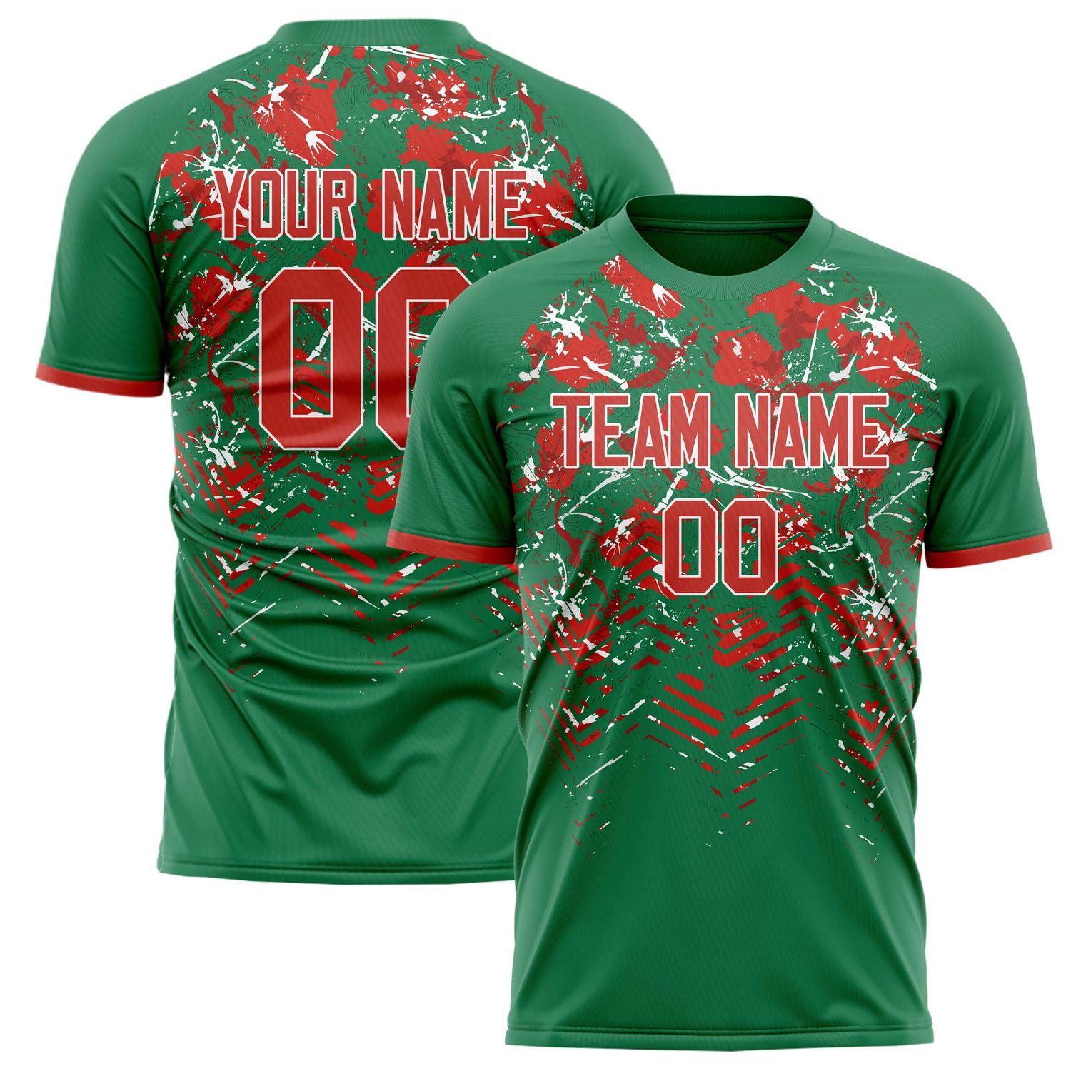 Custom Kelly Green Red Pattern Soccer Jersey FT02240808JG073
