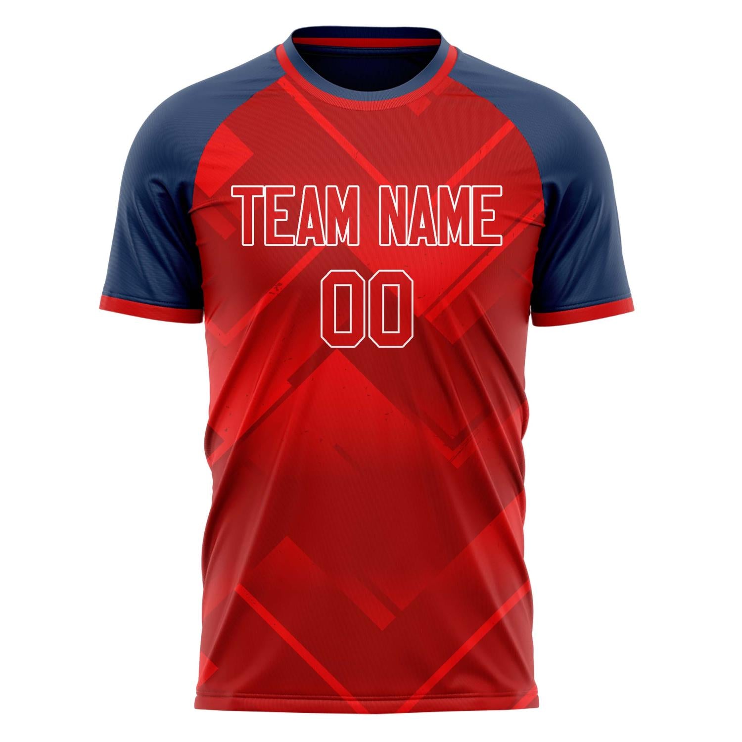 Custom Red Navy Pattern Soccer Jersey