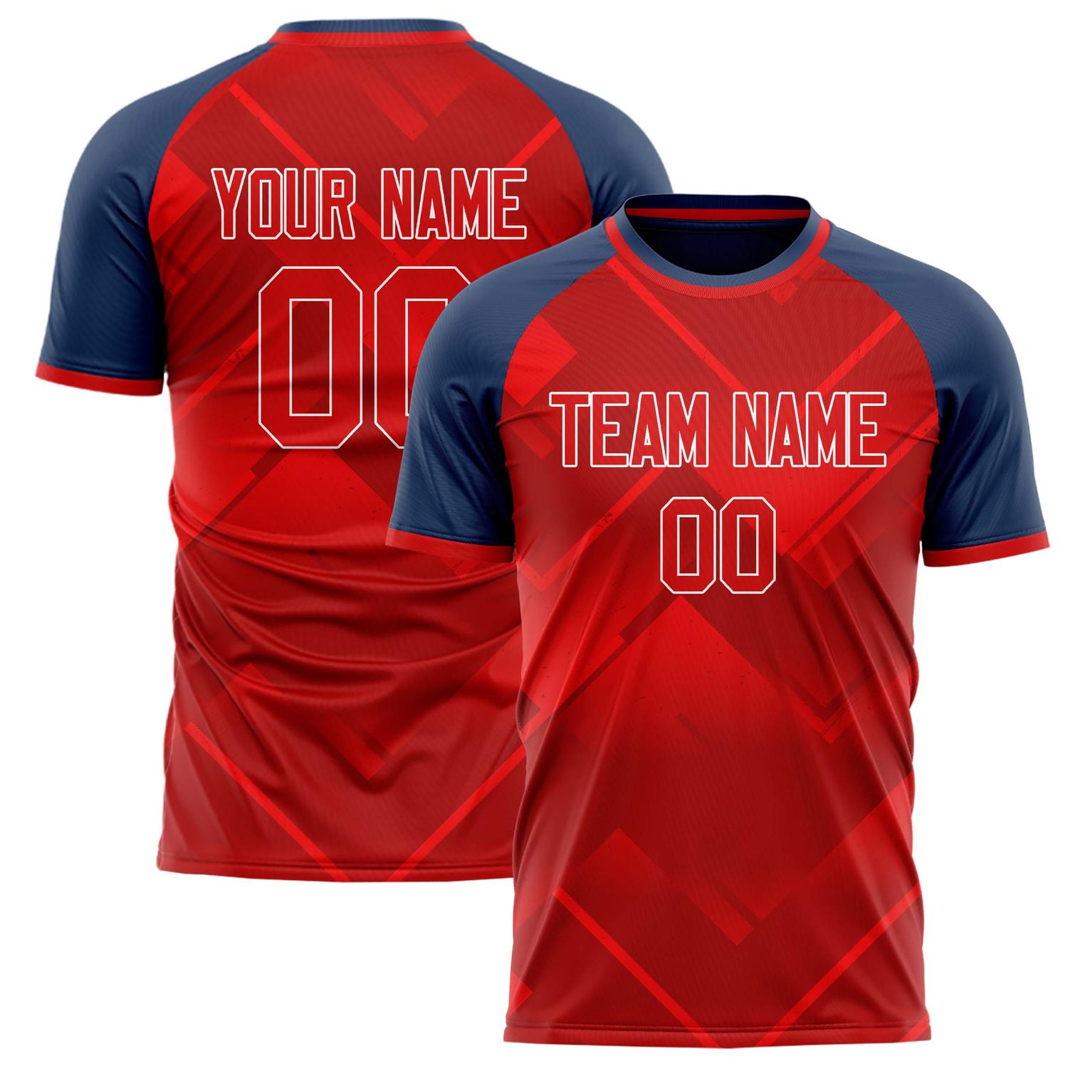 Custom Red Navy Pattern Soccer Jersey FT02240808JG074
