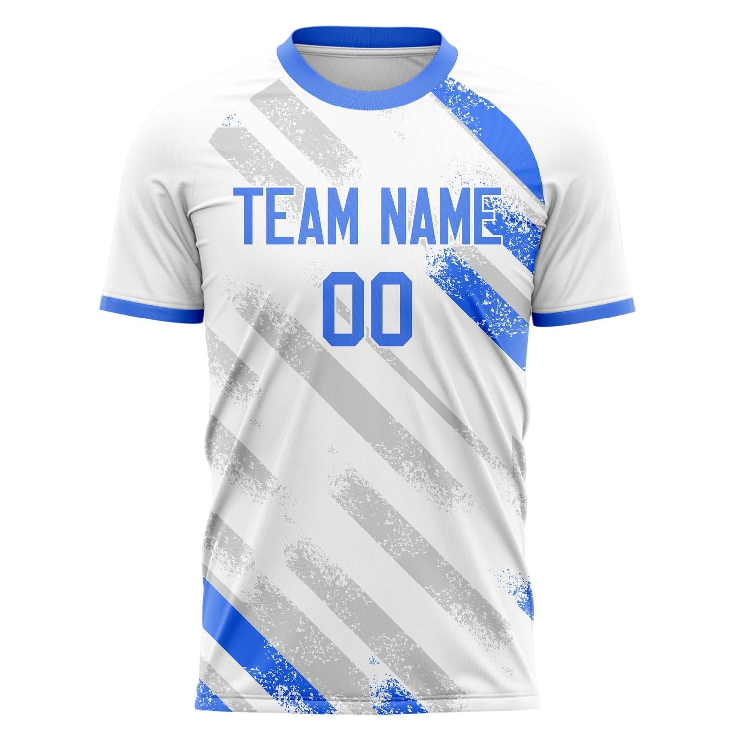 Custom White Blue Pattern Soccer Jersey
