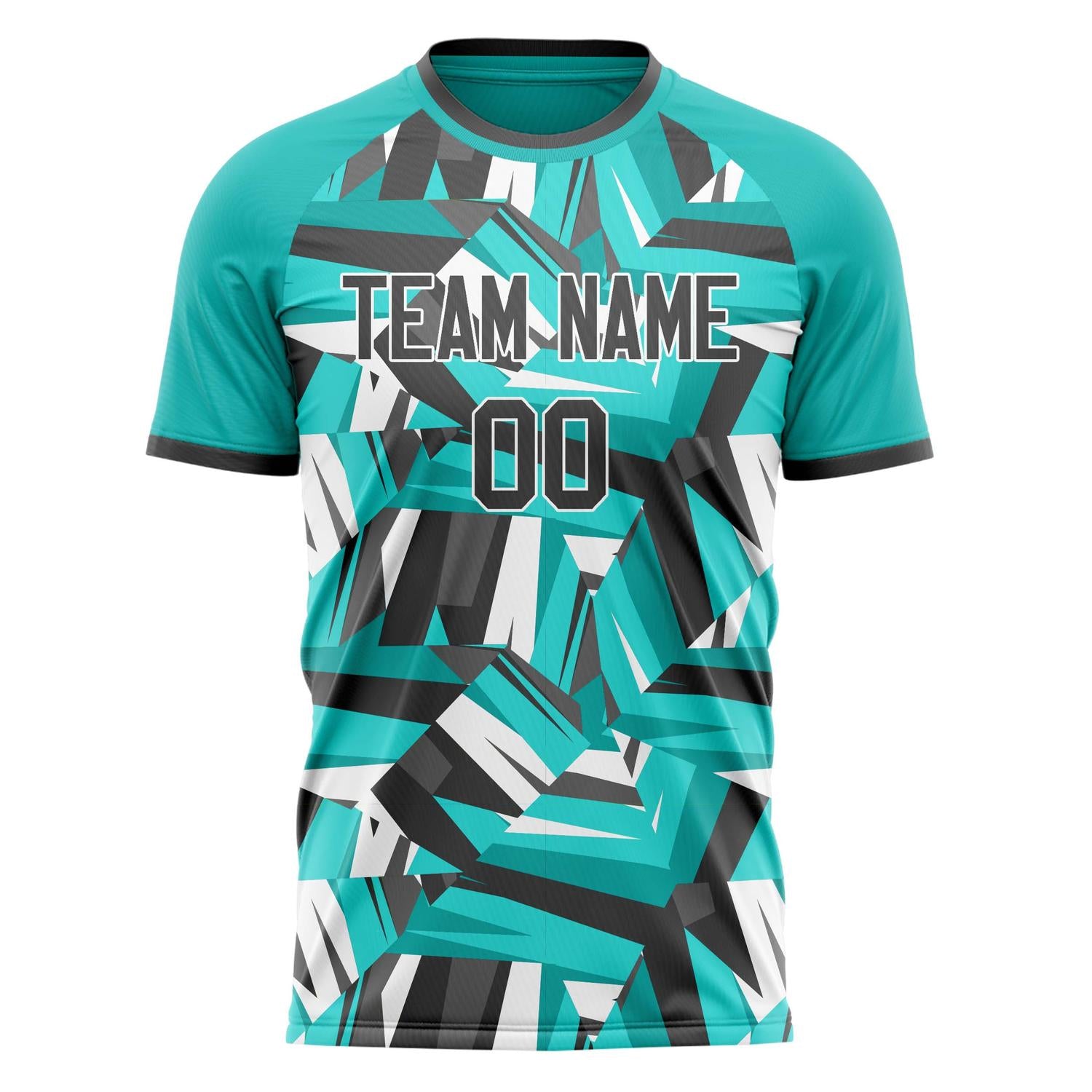 Custom Teal Black Pattern Soccer Jersey