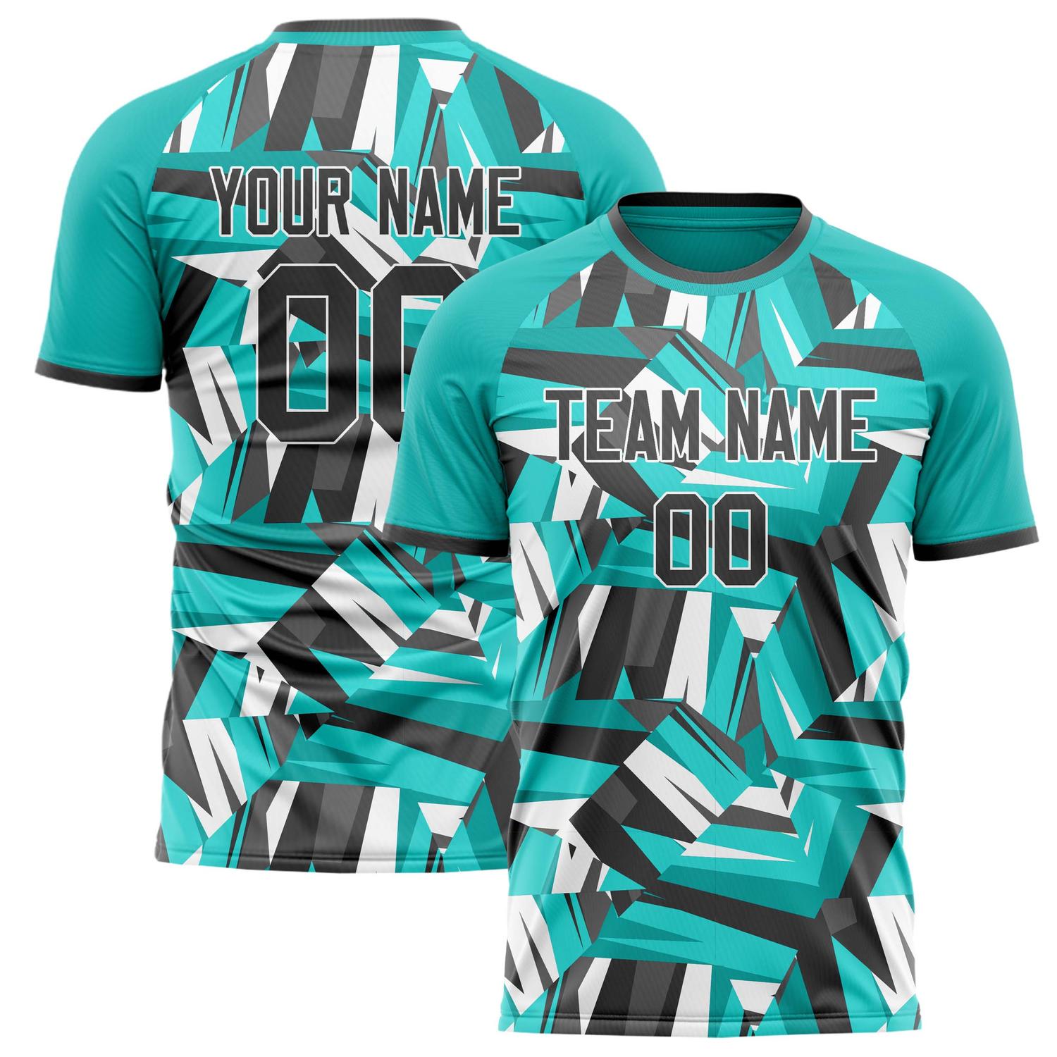 Custom Teal Black Pattern Soccer Jersey FT02240808JG078
