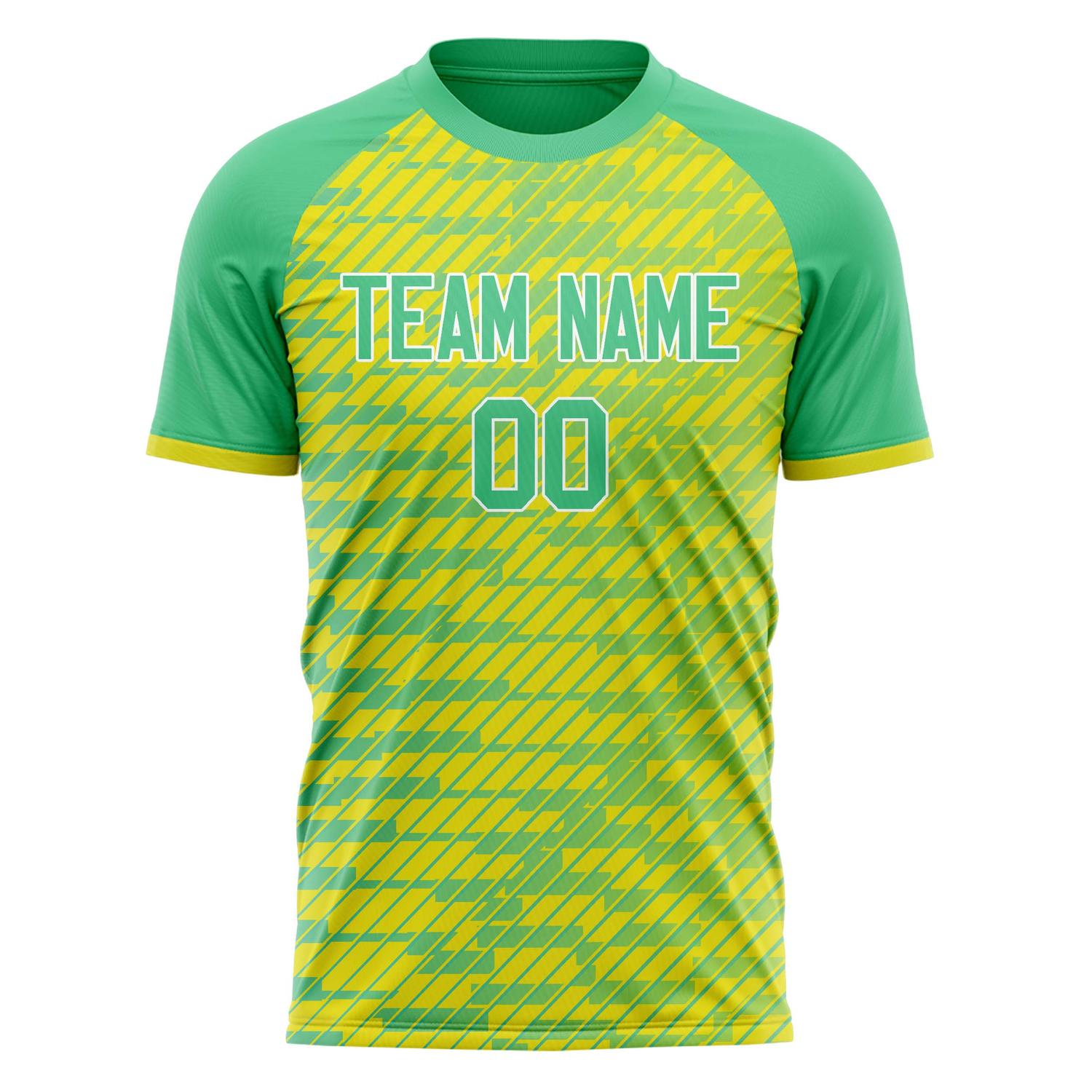 Custom Green Yellow Pattern Soccer Jersey