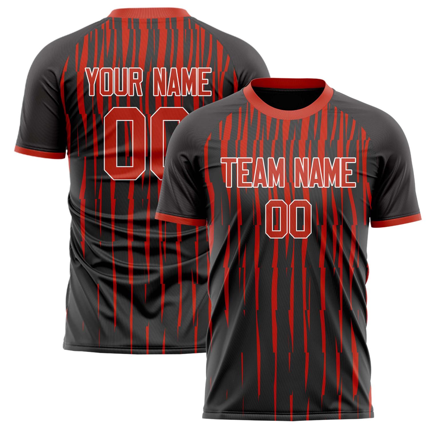 Custom Black Red Pattern Soccer Jersey FT02240808JG080