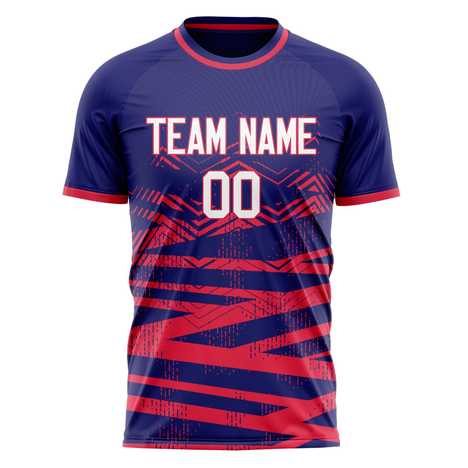 Custom Navy Red Pattern Soccer Jersey
