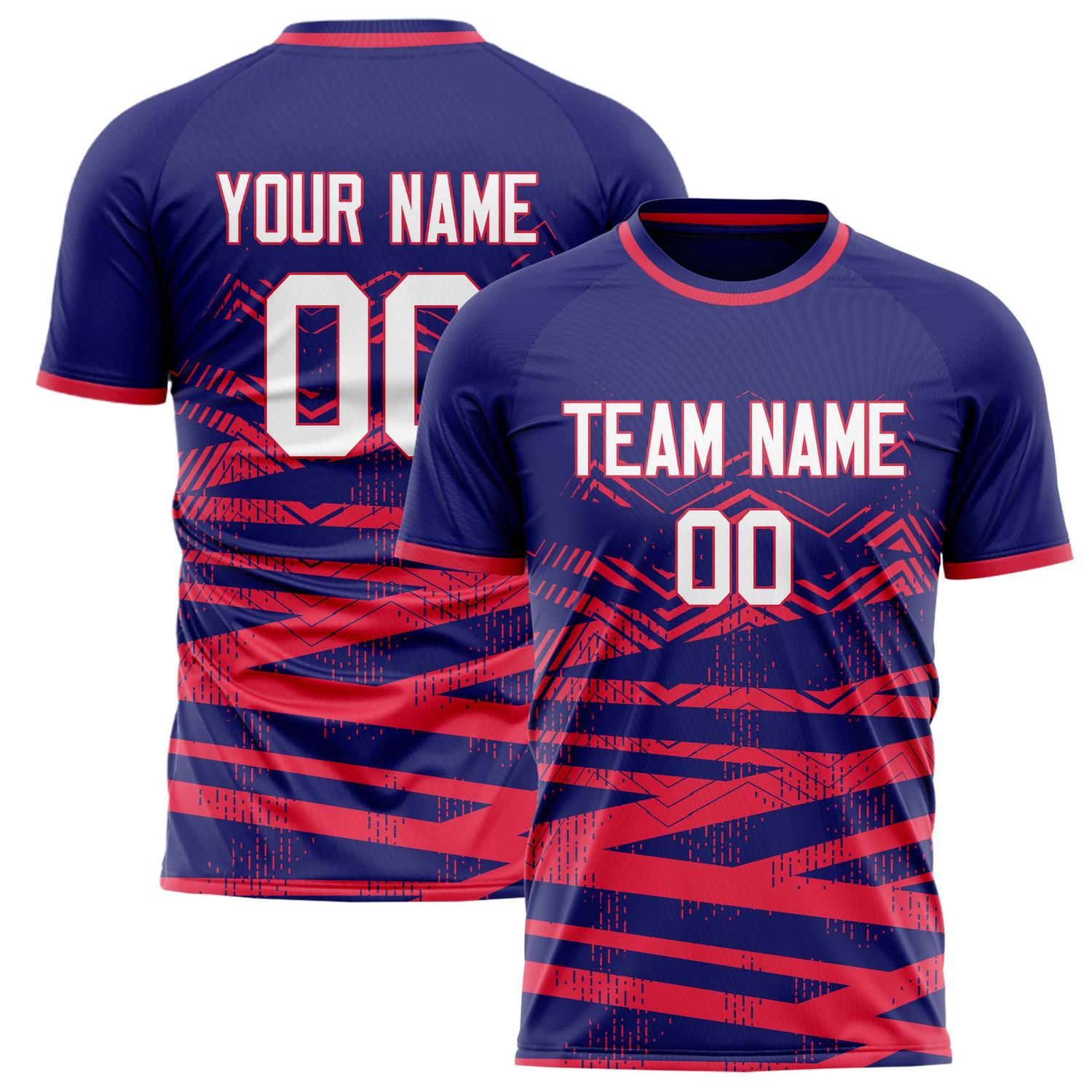 Custom Navy Red Pattern Soccer Jersey FT02240808JG083