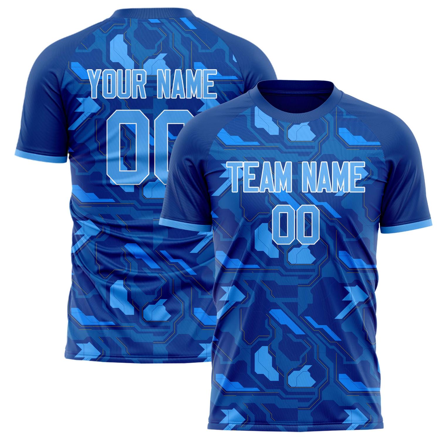 Custom Blue Light Blue Pattern Soccer Jersey FT02240808JG086