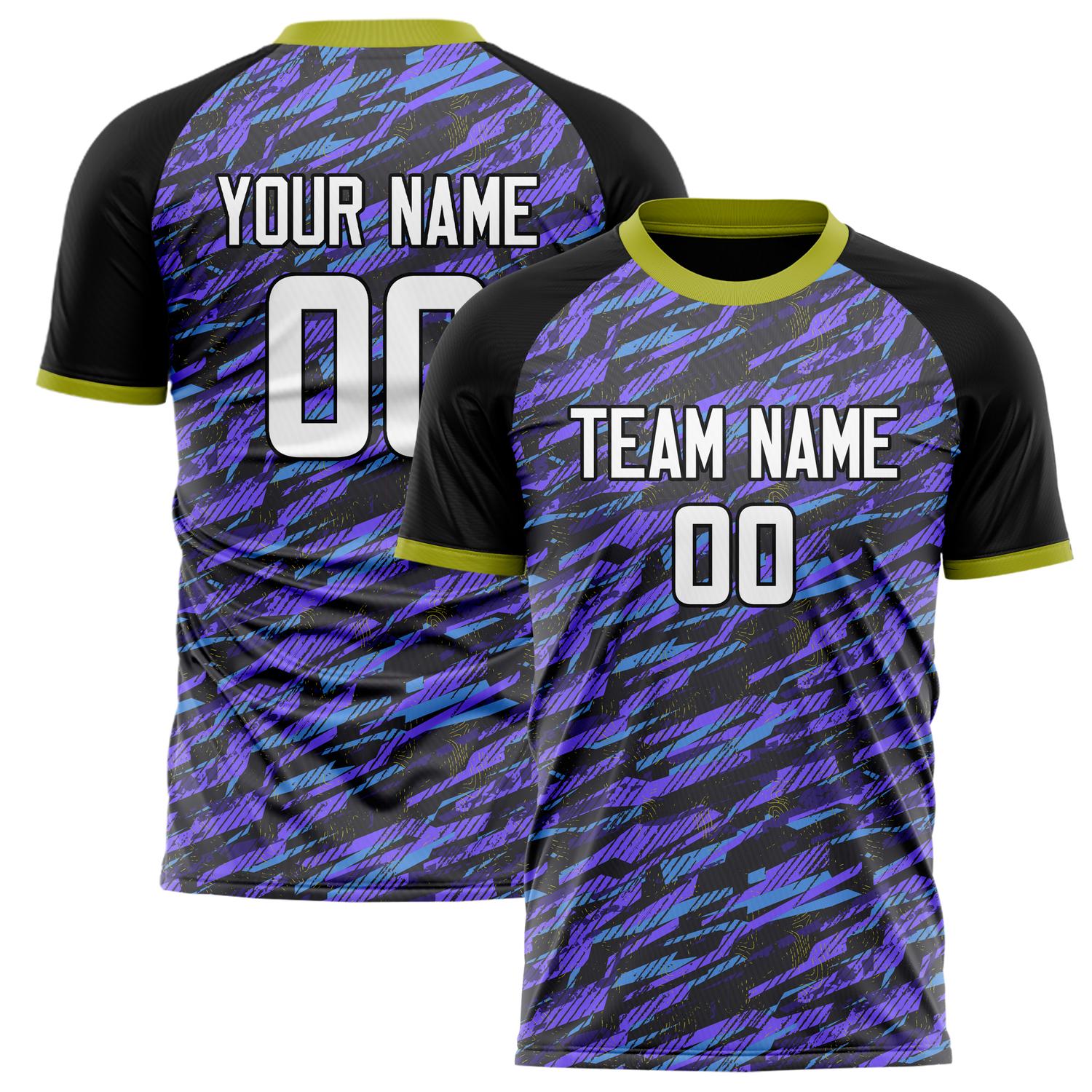 Custom Purple Black Pattern Soccer Jersey FT02240808XE003