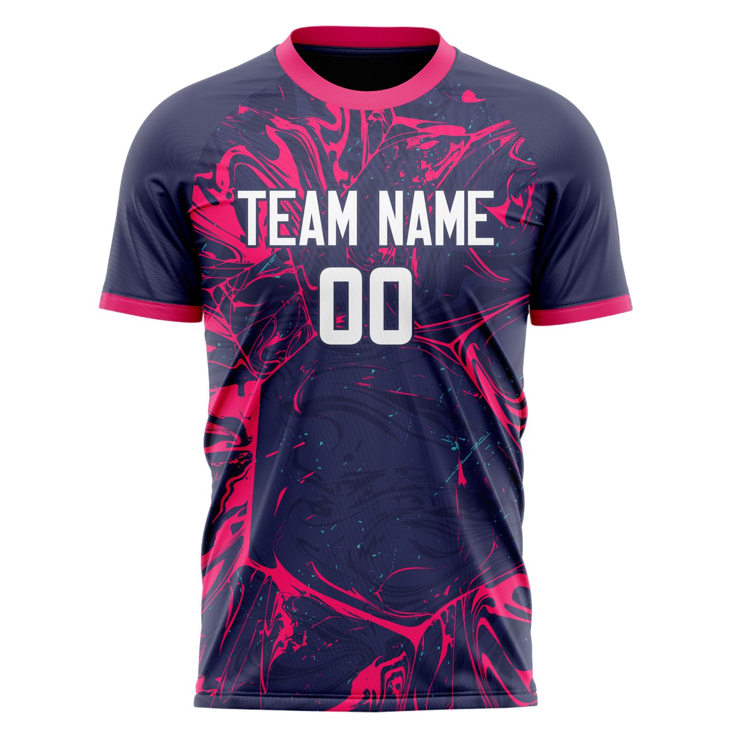 Custom Navy Pink Pattern Soccer Jersey