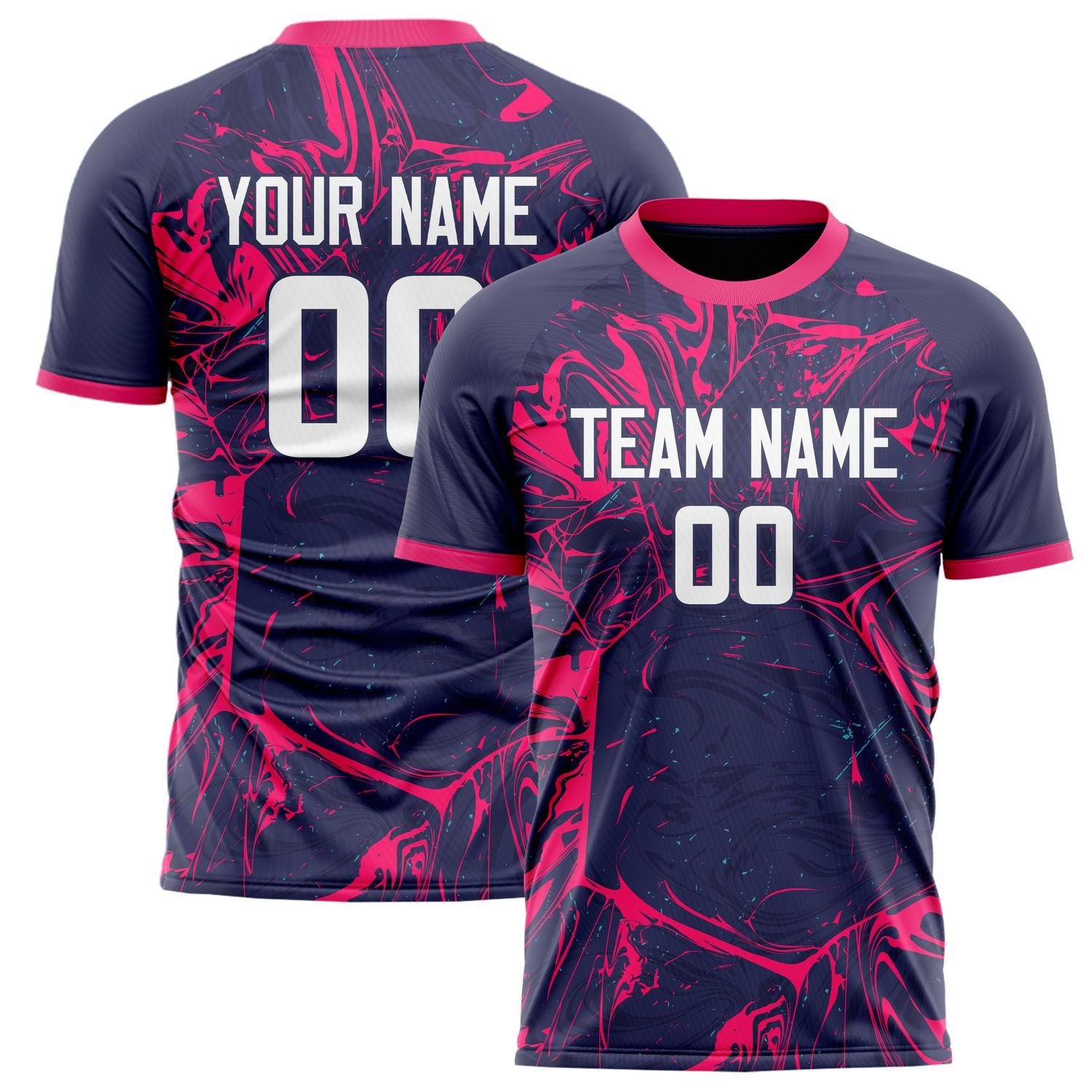 Custom Navy Pink Pattern Soccer Jersey FT02240808XE005