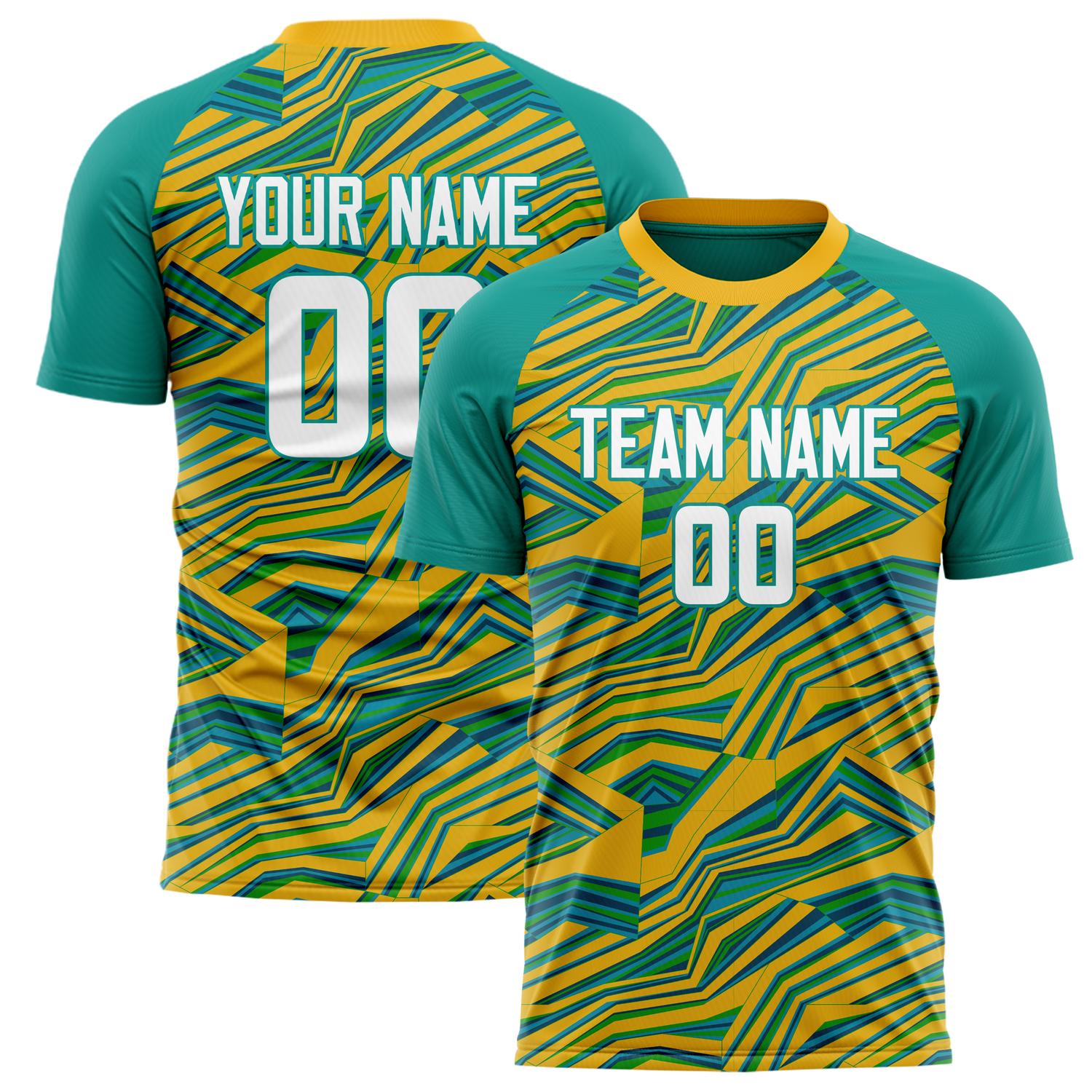 Custom Gold Teal Pattern Soccer Jersey FT02240808XE009