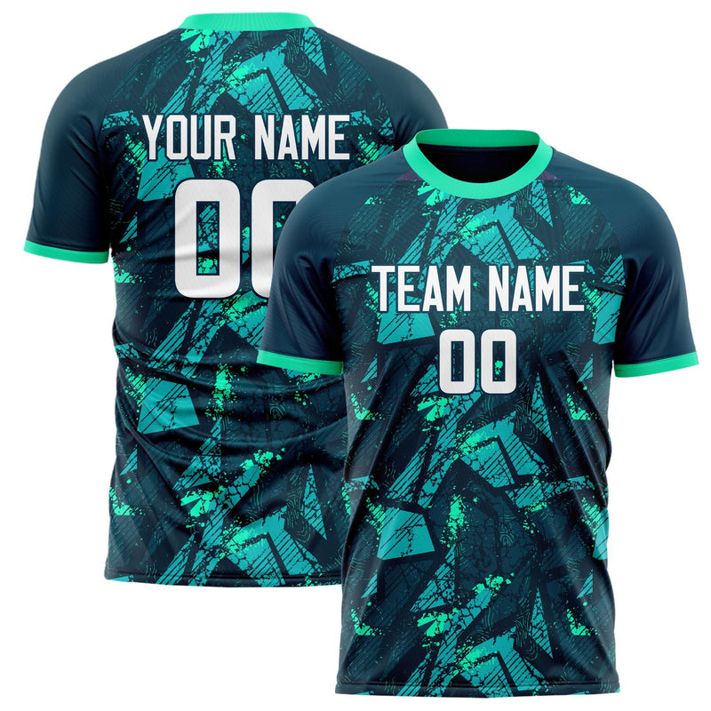 Custom Navy Teal Pattern Soccer Jersey FT02240808XE010
