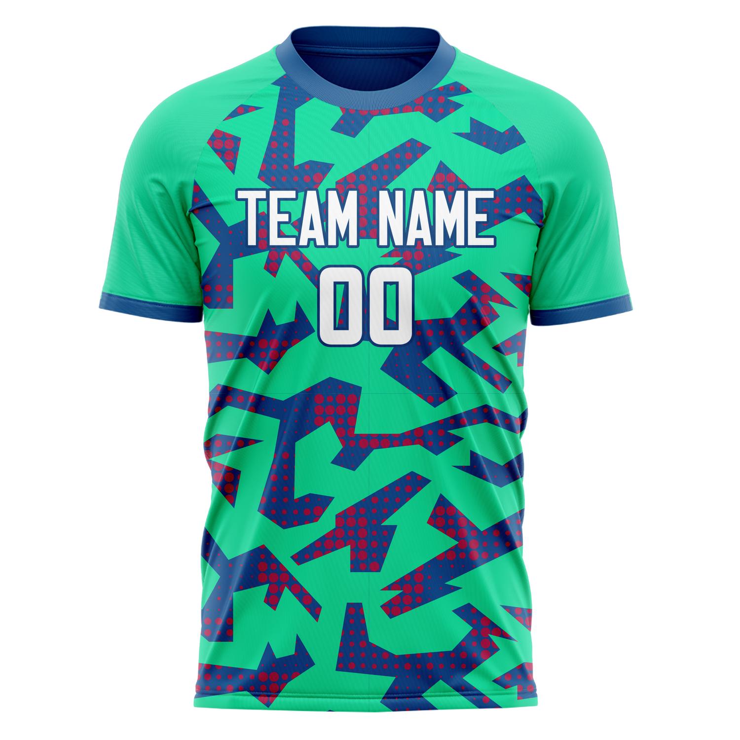 Custom Teal Royal Pattern Soccer Jersey