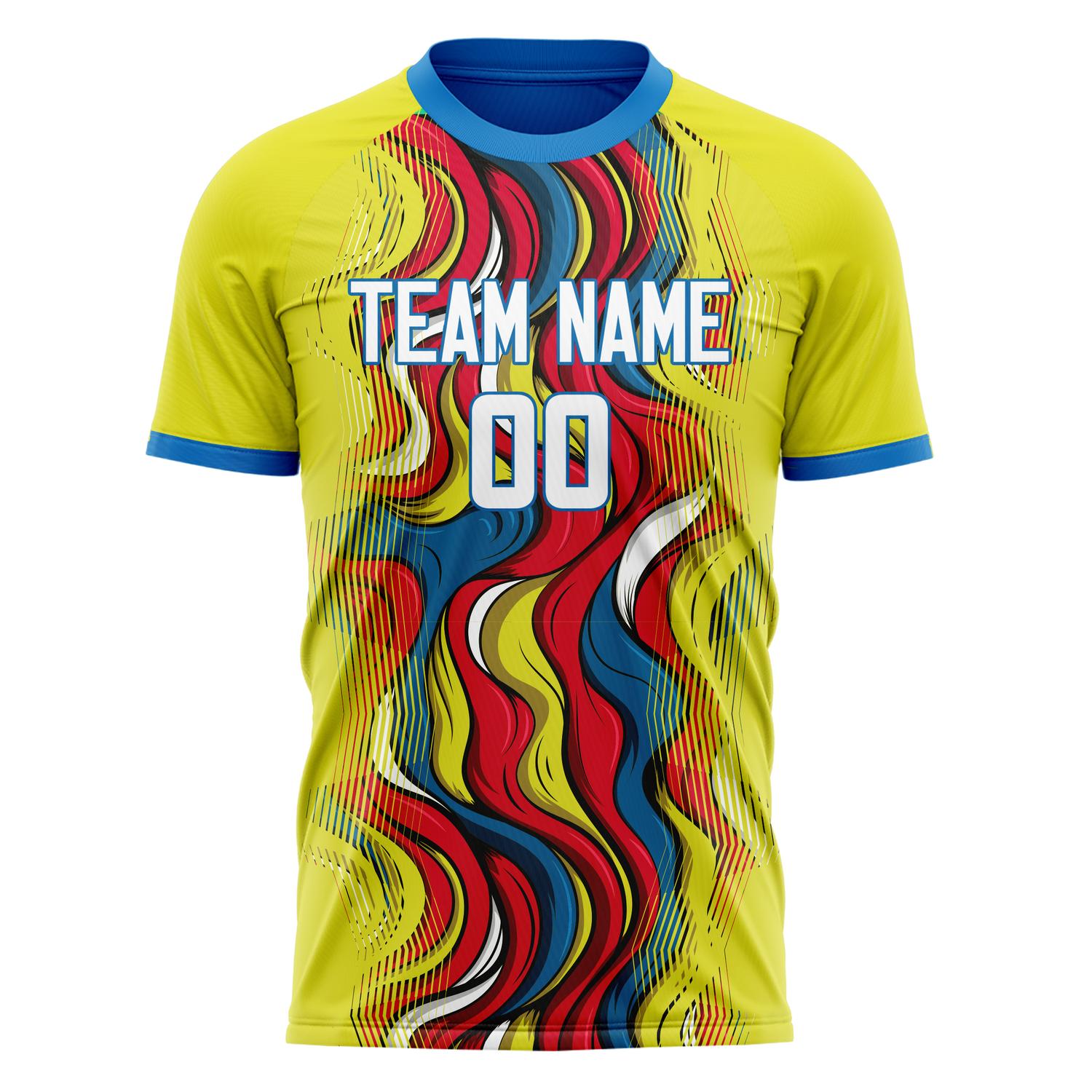 Custom Yellow Red Pattern Soccer Jersey