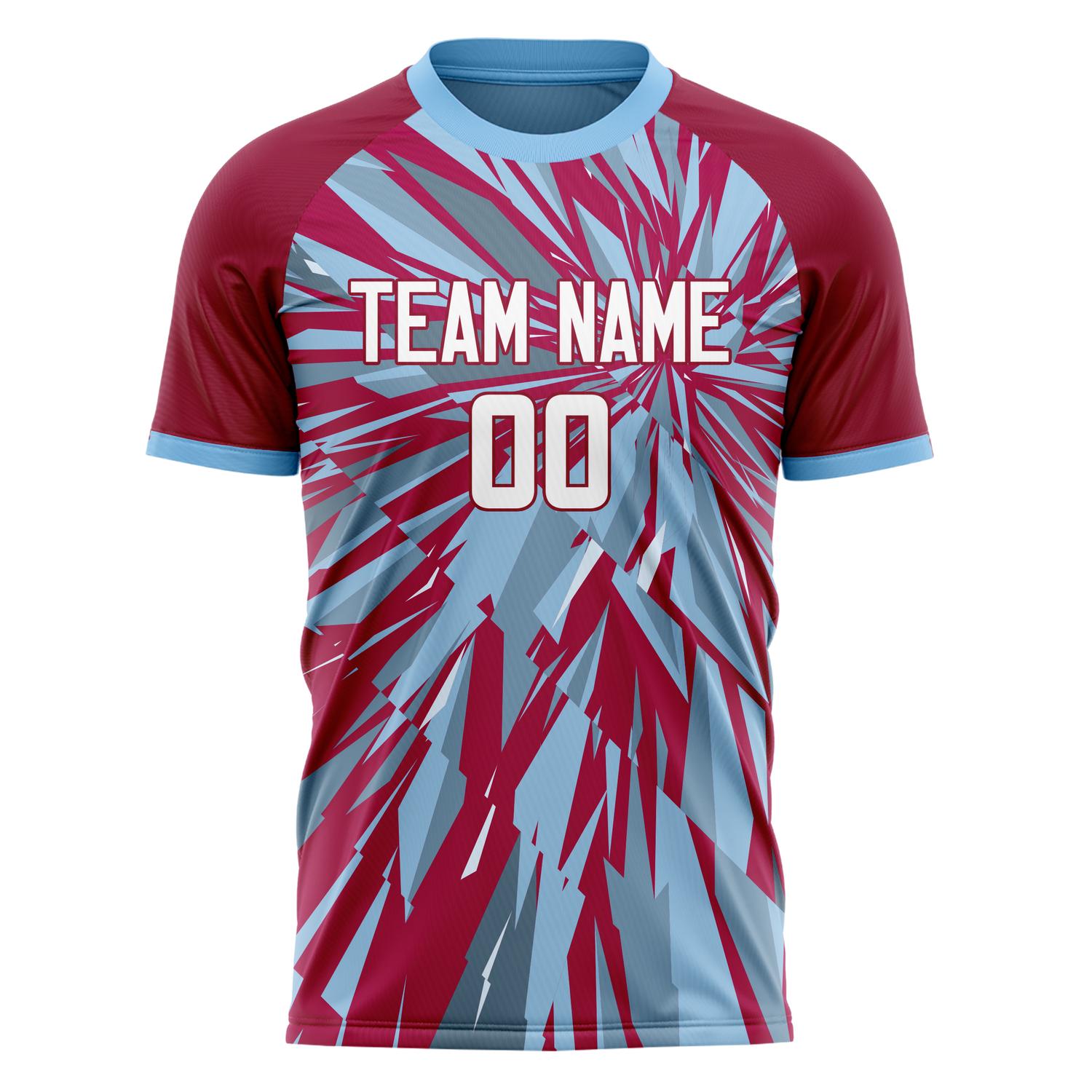 Custom Red Light Blue Pattern Soccer Jersey