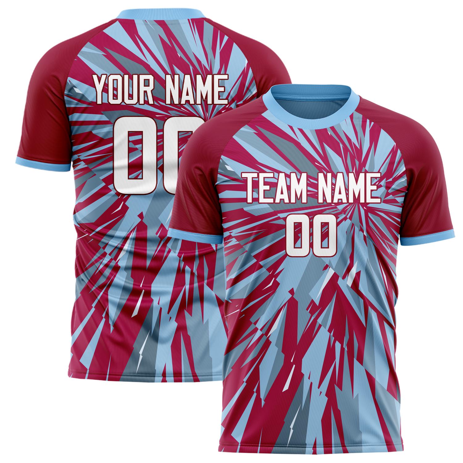 Custom Red Light Blue Pattern Soccer Jersey FT02240808XE016