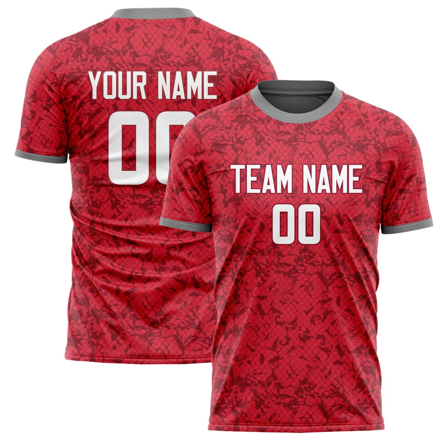 Custom Red White Pattern Soccer Jersey FT02240808XE018