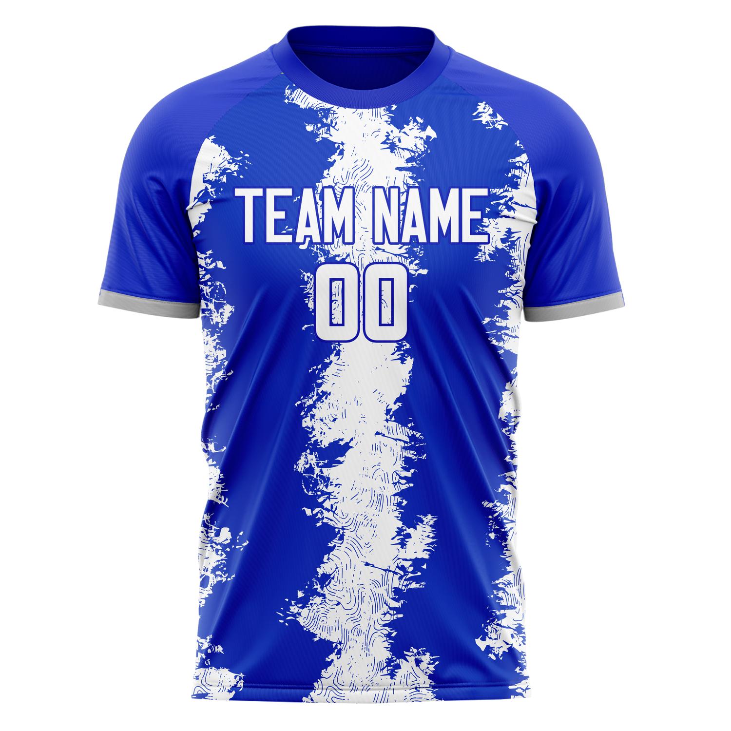 Custom Blue White Pattern Soccer Jersey