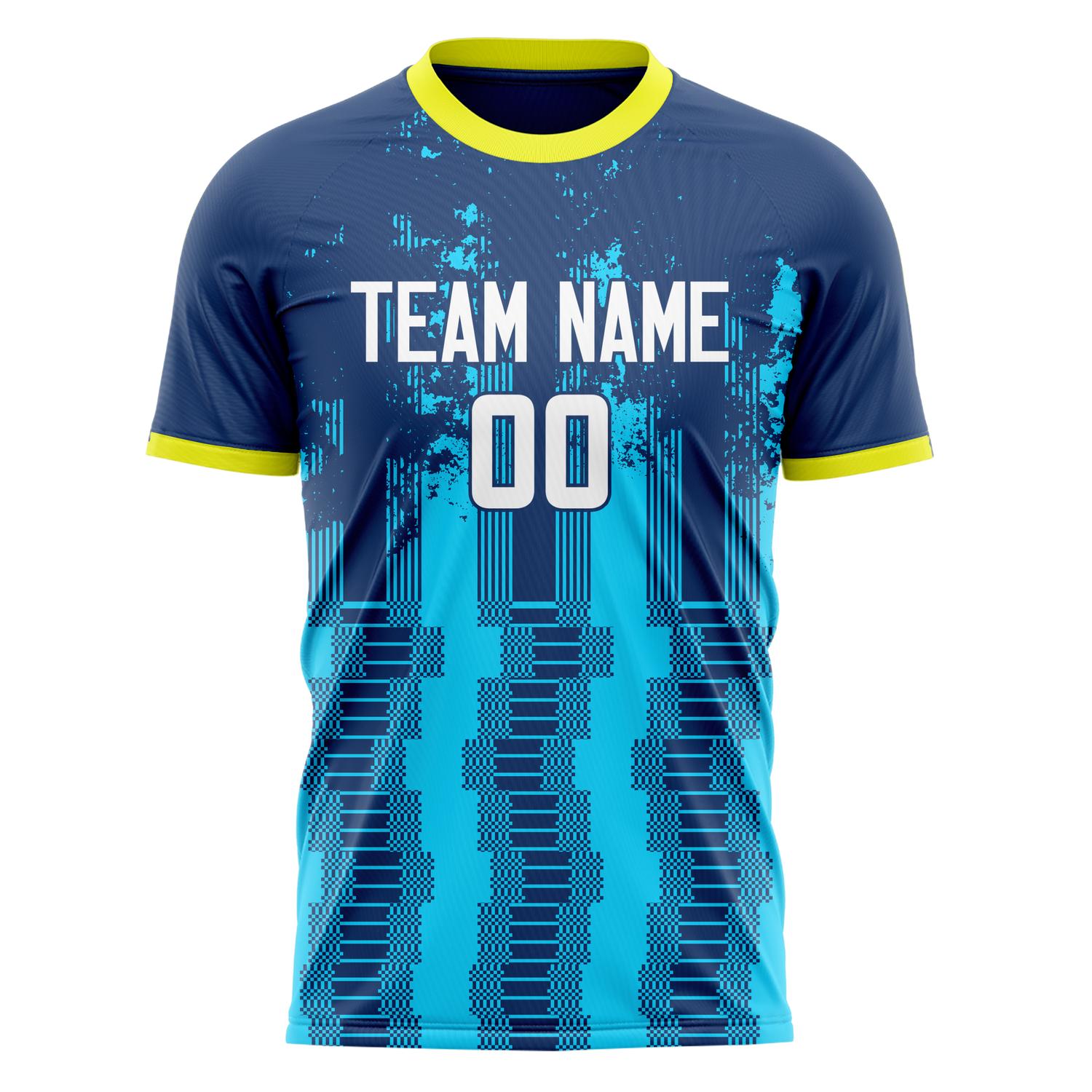 Custom Navy Blue Pattern Soccer Jersey