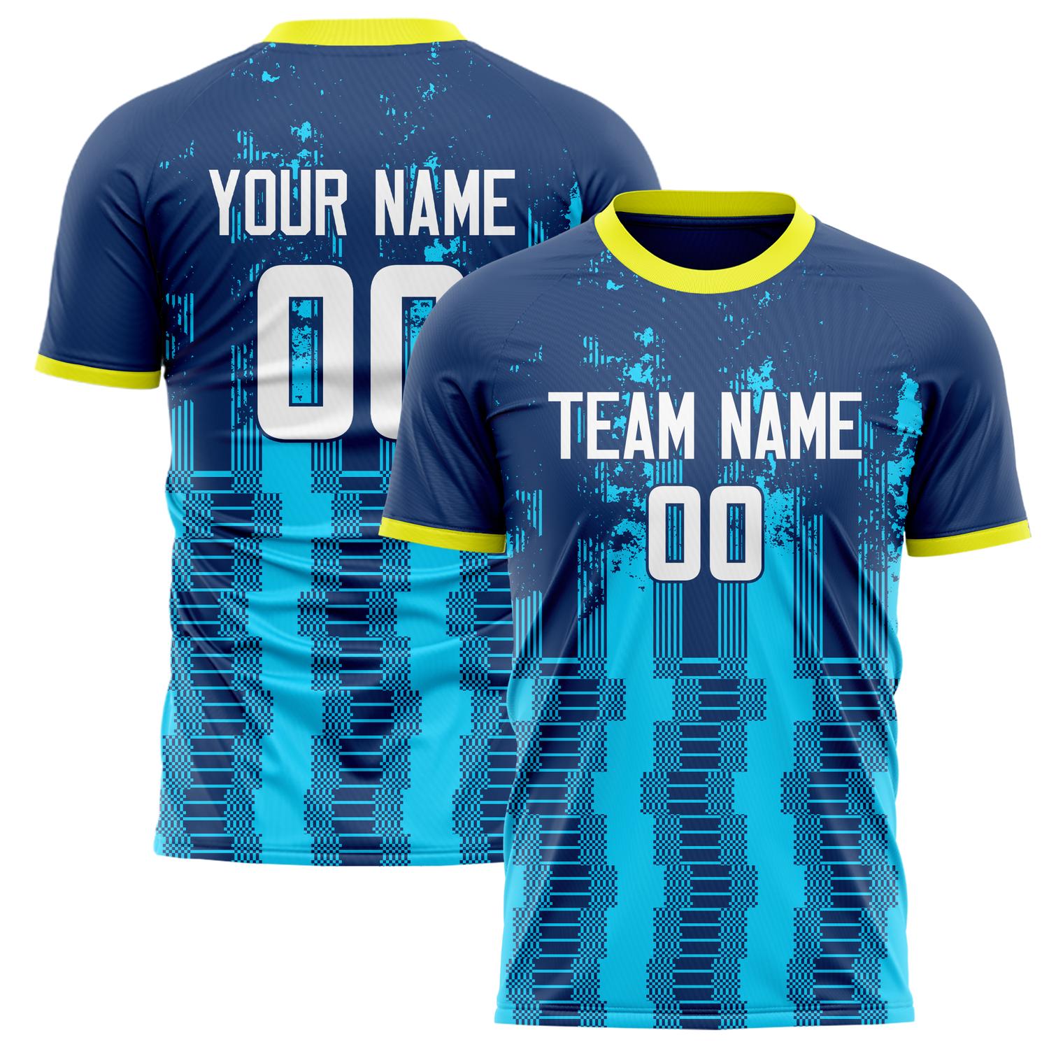 Custom Navy Blue Pattern Soccer Jersey FT02240808XE021