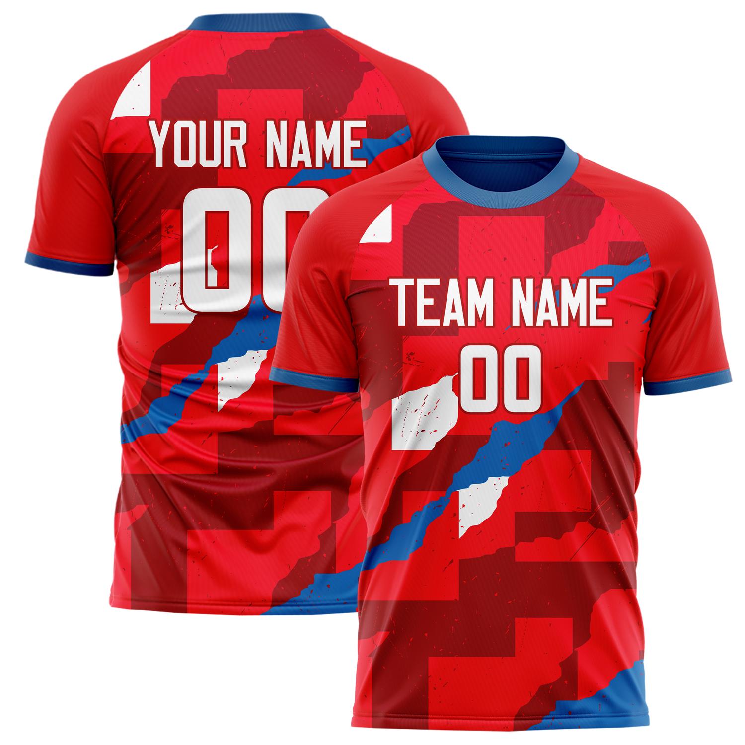 Custom Red White Pattern Soccer Jersey FT02240808XE023