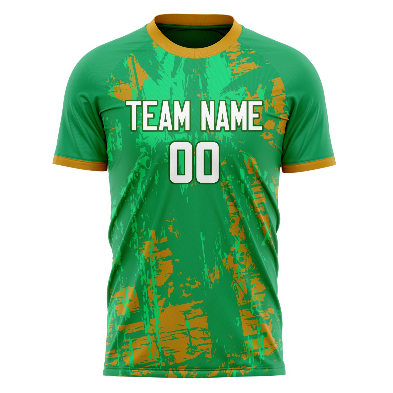 Custom Kelly Green Old Gold Pattern Soccer Jersey